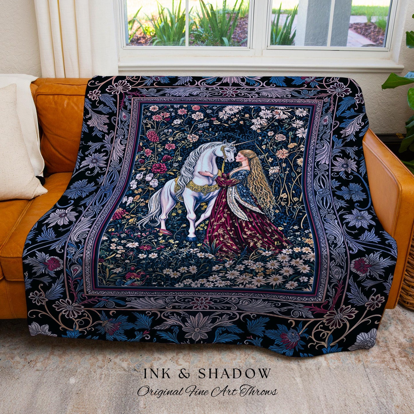 Rococo Enchanted Forest Wall Tapestry | Rustic Fairytale Bedroom Baroque Elegance Medieval Woven Throw Blanket Romance Gothic Aesthetic |