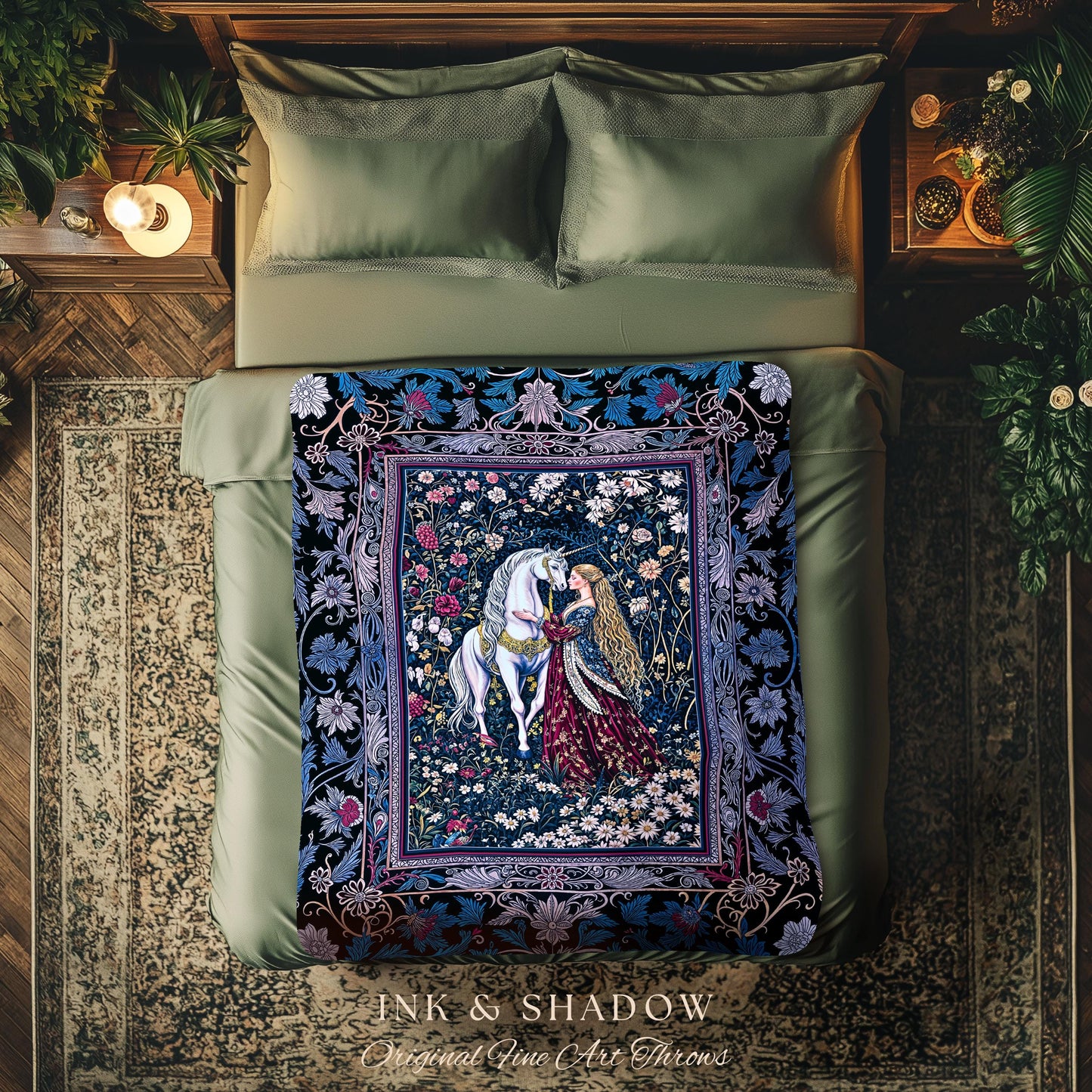Rococo Enchanted Forest Wall Tapestry | Rustic Fairytale Bedroom Baroque Elegance Medieval Woven Throw Blanket Romance Gothic Aesthetic |