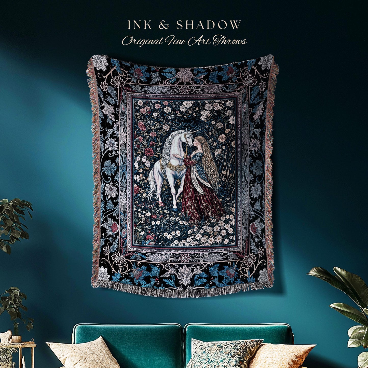 Rococo Enchanted Forest Wall Tapestry | Rustic Fairytale Bedroom Baroque Elegance Medieval Woven Throw Blanket Romance Gothic Aesthetic |