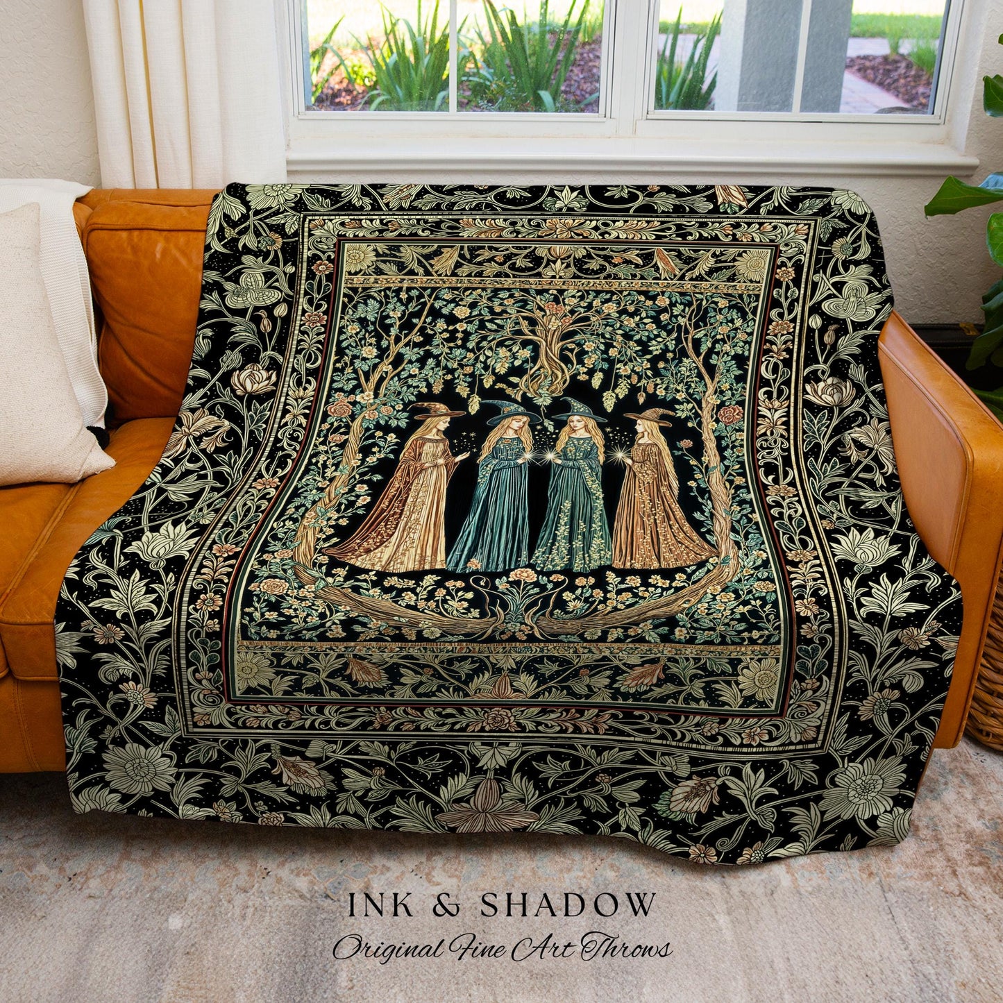 Magic Garden Witches Cozy Throw Blanket | Gothic Enchanted Botanical Forest Blanket Floral Maiden Dreamy Arcane Aesthetic Wiccan Boho Style