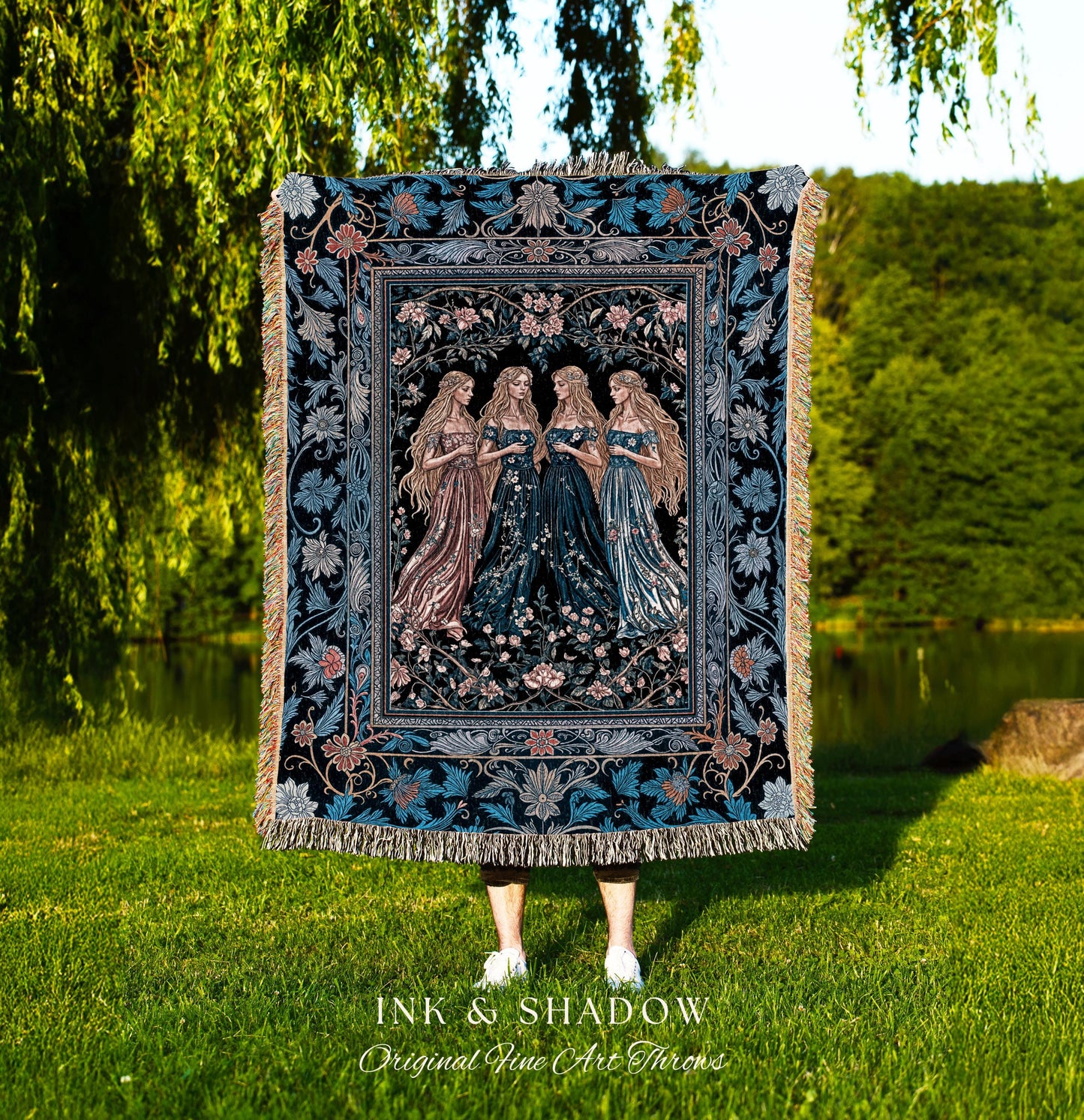 Goddess Aesthetic Ethereal Woven Tapestry | Whimsical Celestial Gothic Forest Blanket Witchy Botanical Magic Enchanted Throw Blanket Magical