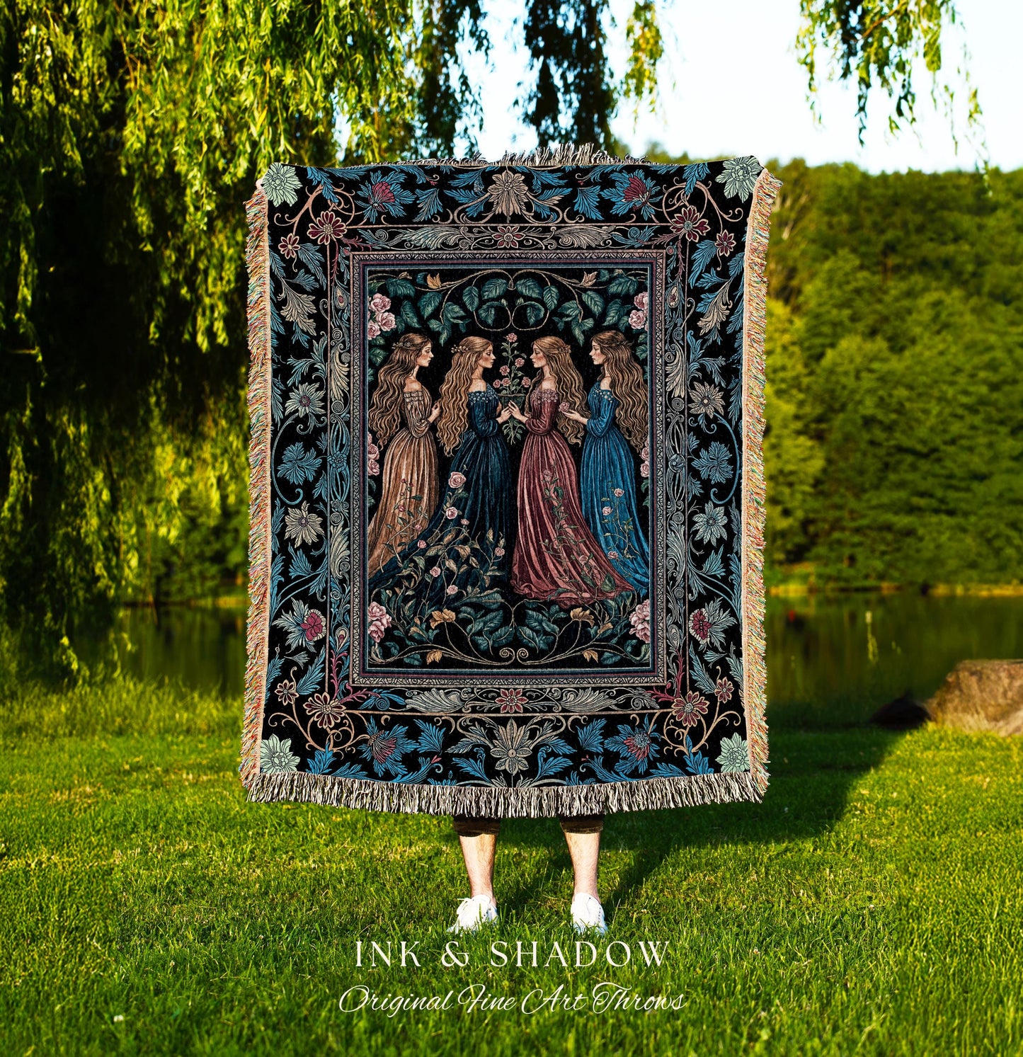 Wiccan Witchcraft Moody Tapestry Blanket | Whimsigothic Dark Fairytale Gothic Renaissance Botanical Magic Medieval Woven Throw Witchcraft |