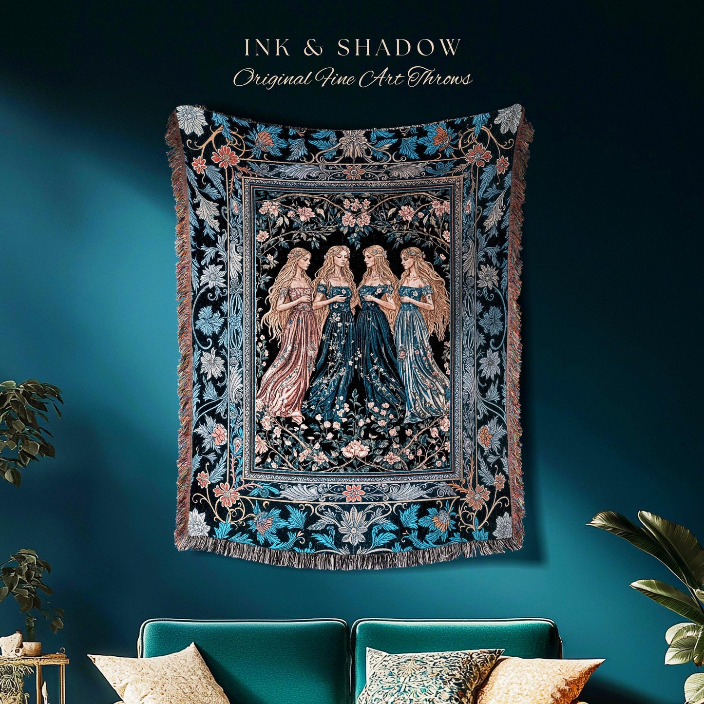 Goddess Aesthetic Ethereal Woven Tapestry | Whimsical Celestial Gothic Forest Blanket Witchy Botanical Magic Enchanted Throw Blanket Magical