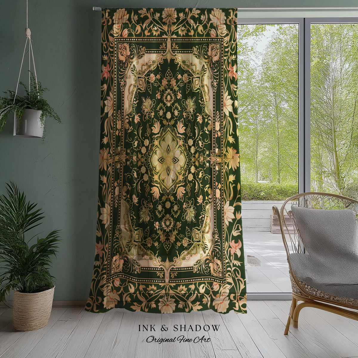 Mystic Florals Boho Pastel Curtains | Whimsical Cottagecore Dark Academia Baroque Home Accent Drapes Bohemian Art Deco Peach Colors Decor |