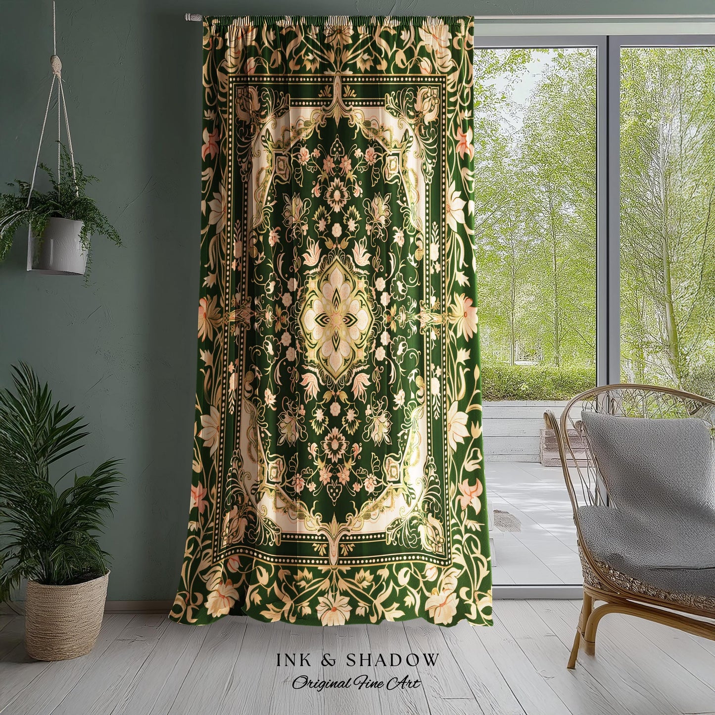 Mystic Florals Boho Pastel Curtains | Whimsical Cottagecore Dark Academia Baroque Home Accent Drapes Bohemian Art Deco Peach Colors Decor |