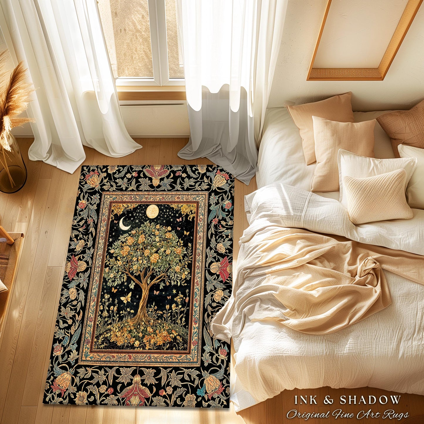 Rustic Medieval Fairycore Area Rug | Gothic Forest Home Decor Maximalist Aesthetic Housewarming Gift Parisian Living Room Accent Chateaucore