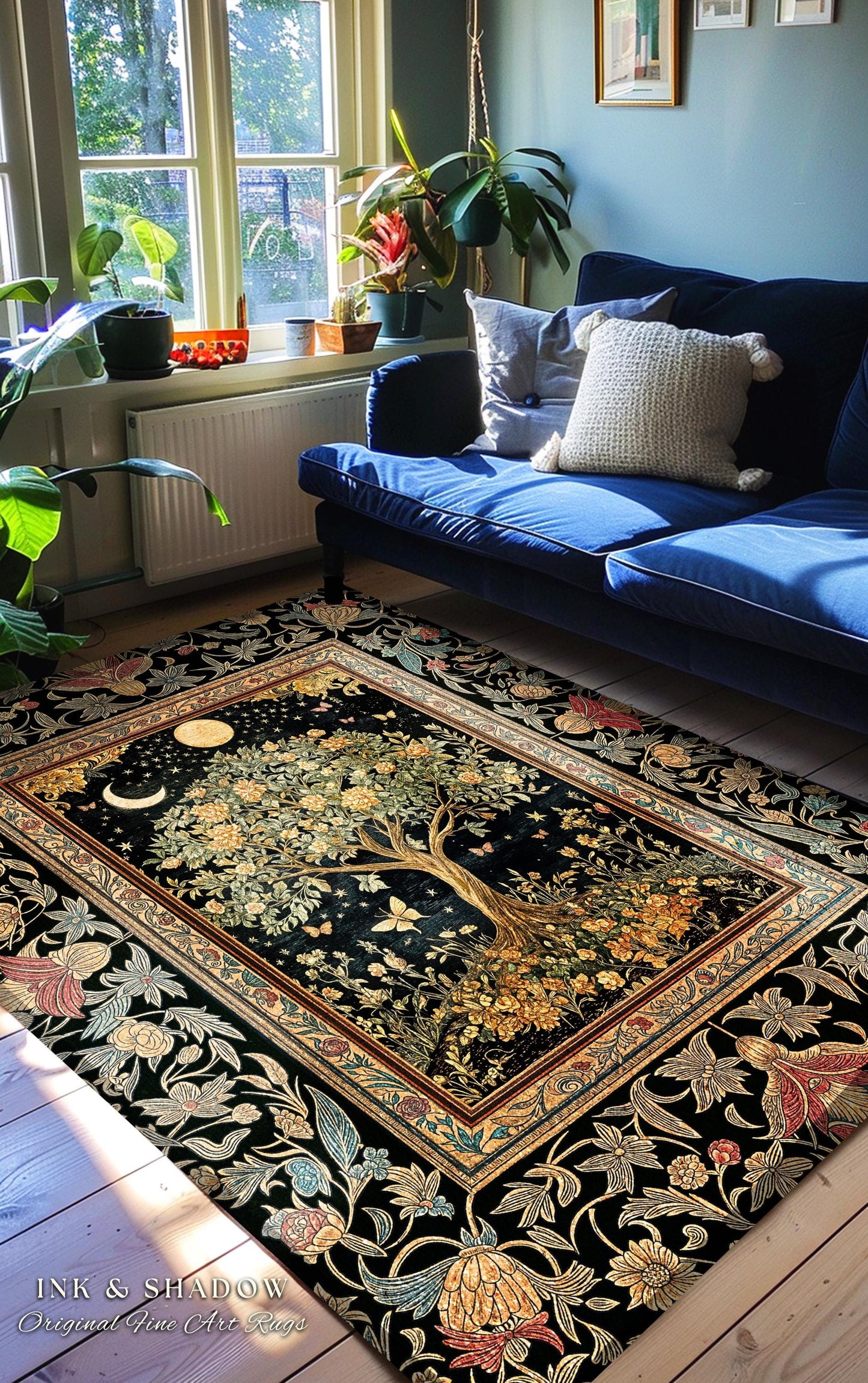 Rustic Medieval Fairycore Area Rug | Gothic Forest Home Decor Maximalist Aesthetic Housewarming Gift Parisian Living Room Accent Chateaucore