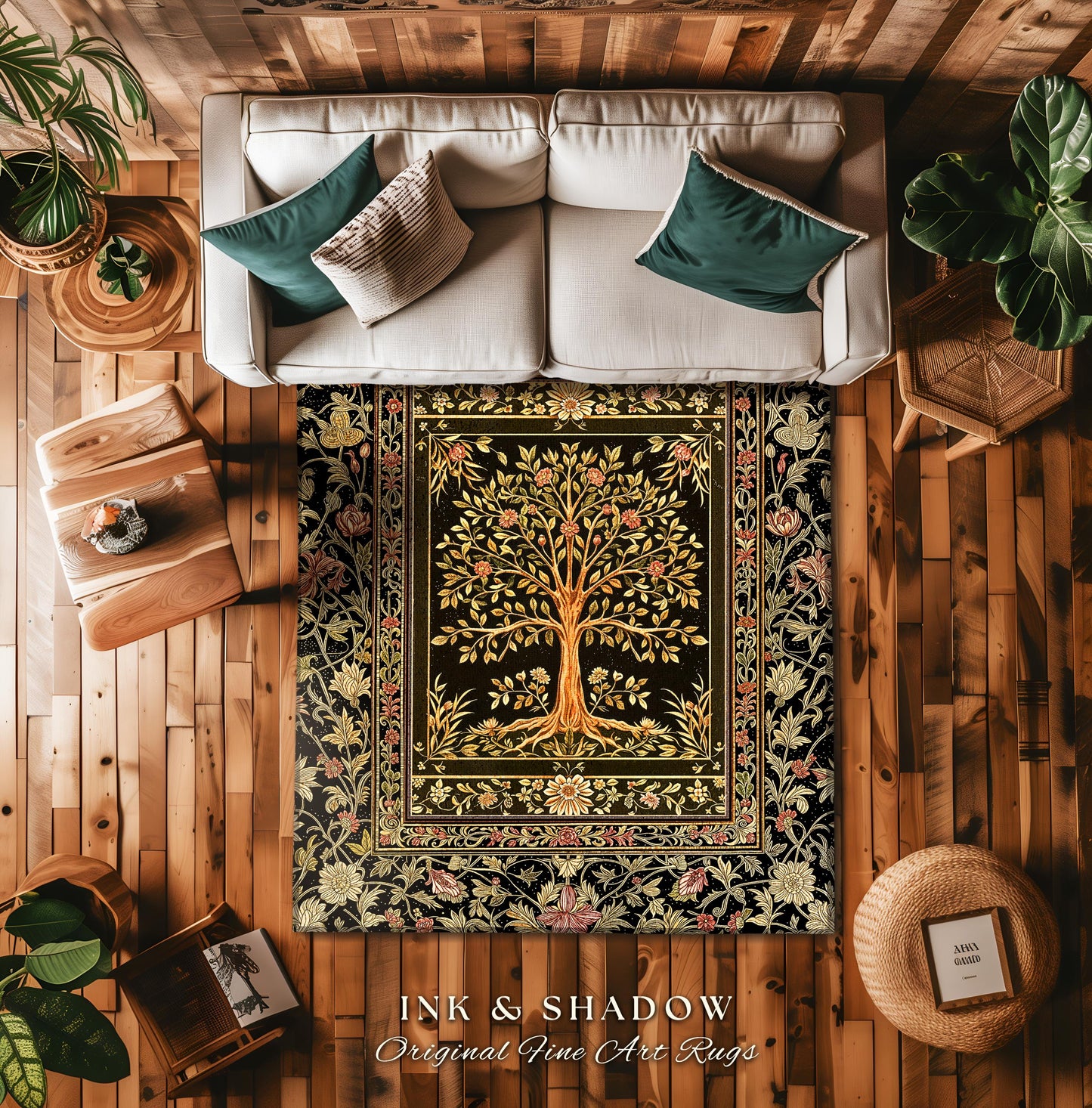 Baroque Forest Whimsical Accent Rug | Ornate Botanical Design Gothic Cottagecore Decor Romantic Fairycore Vintage Floral Bedroom Carpet |