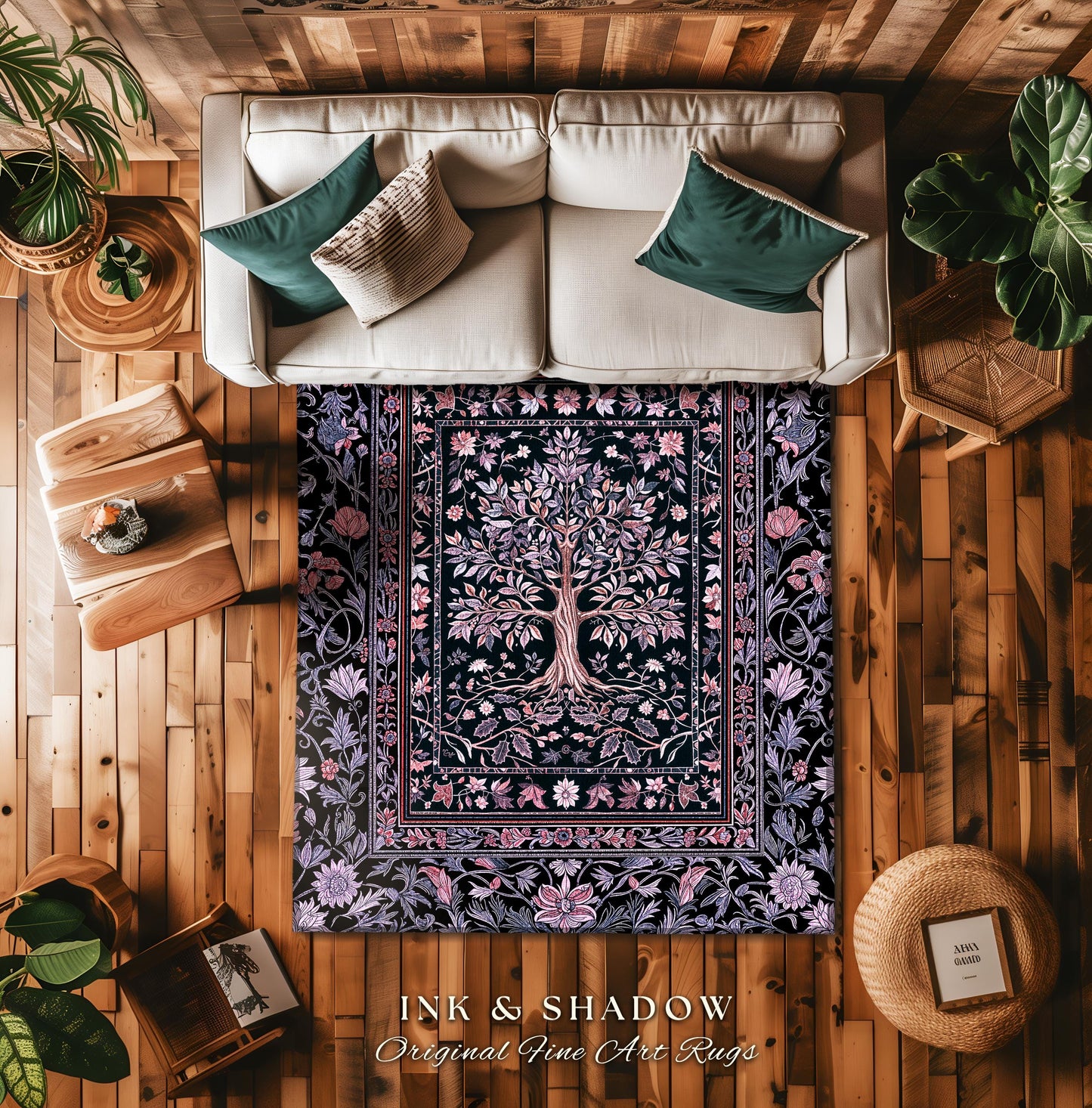 Chateaucore Pastel Purple Area Rug | Vintage Botanical Art Gothic Heritage Tree of Life Design Romantic Fairytale Cottagecore Bedroom Decor