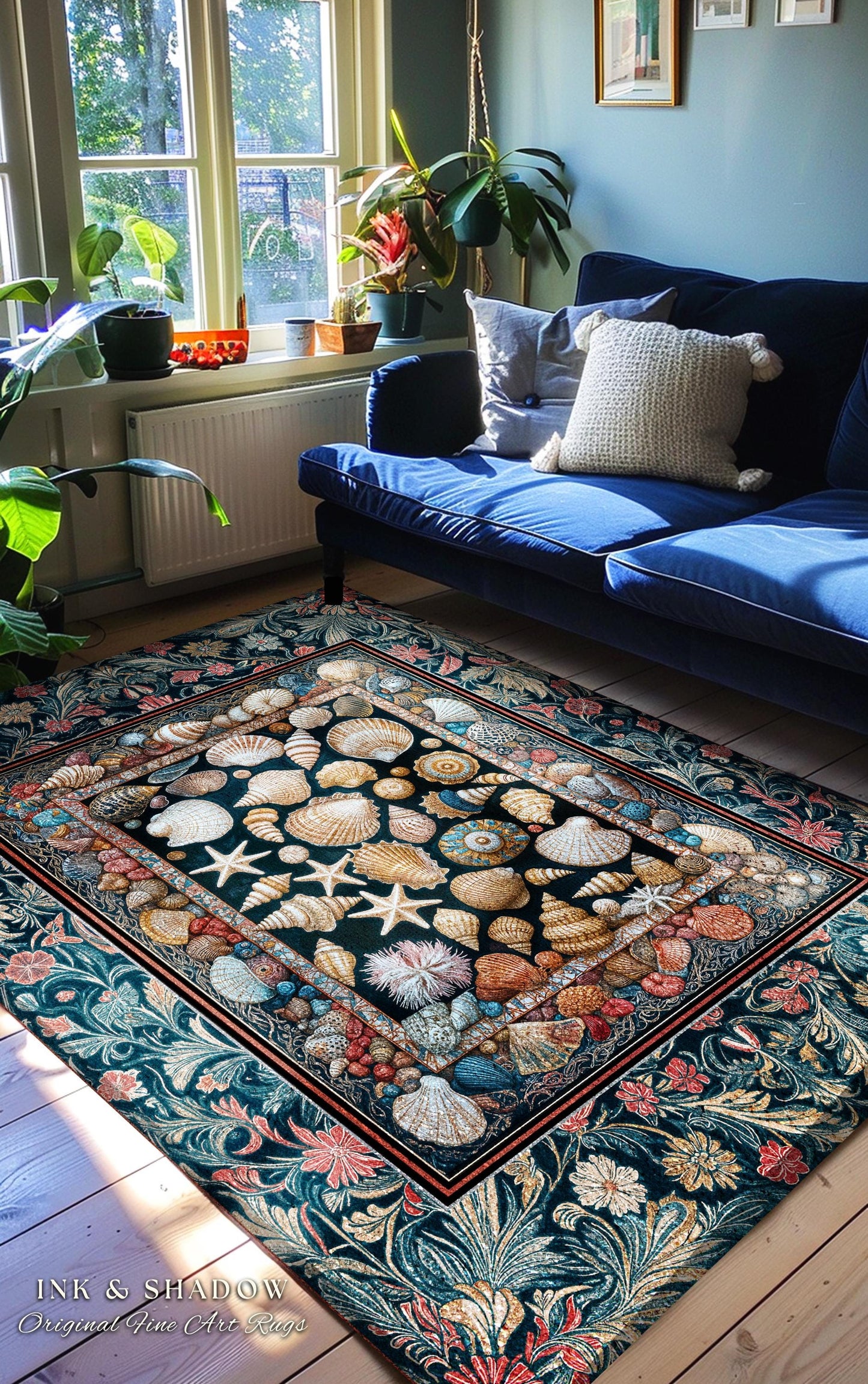 Coastal Curiosities Eclectic Accent Rug | Maximalist Ocean Art Seashell Mermaidcore Nautical Coquette Starfish Marine Aesthetic Bedroom |