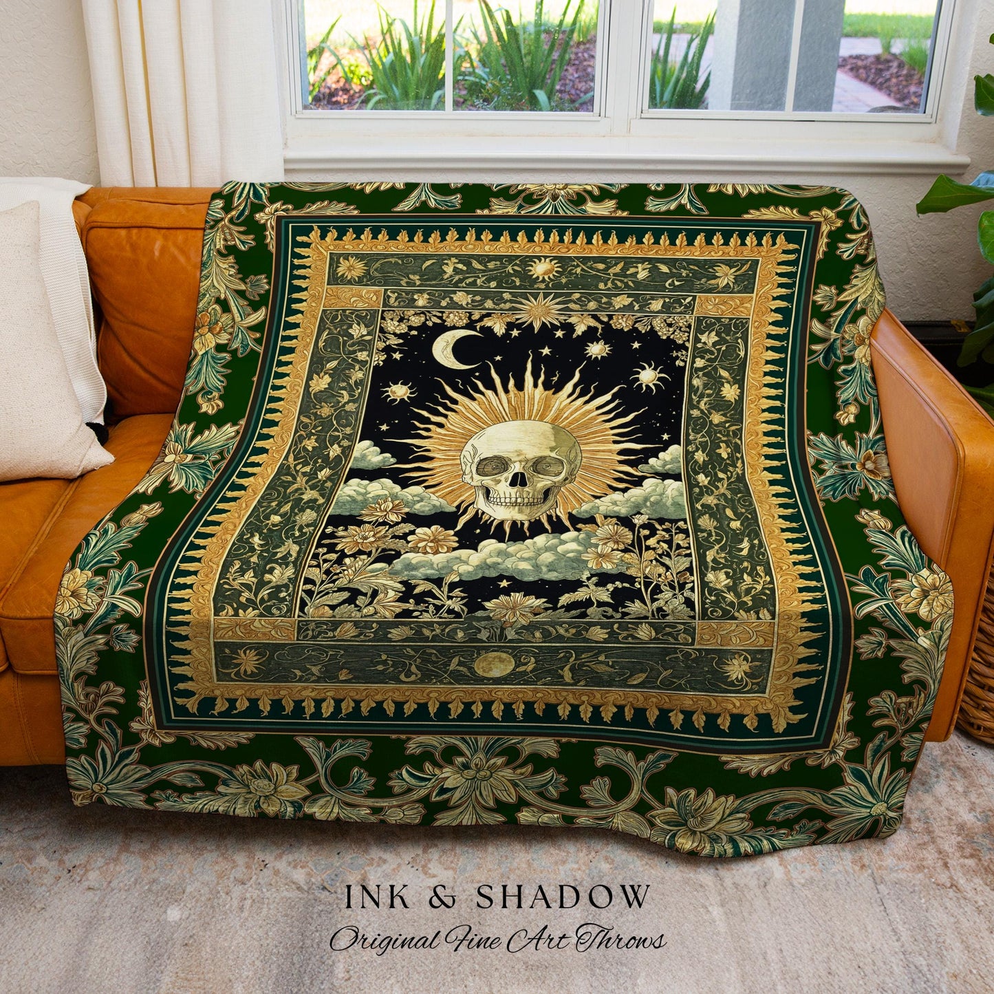 Pastel Celeatial Fall Decor Blanket | Whimsical Occult Unique Present Goth Dark Nature Theme Gothic Tapestry Blanket Bedroom Spiritual Decor