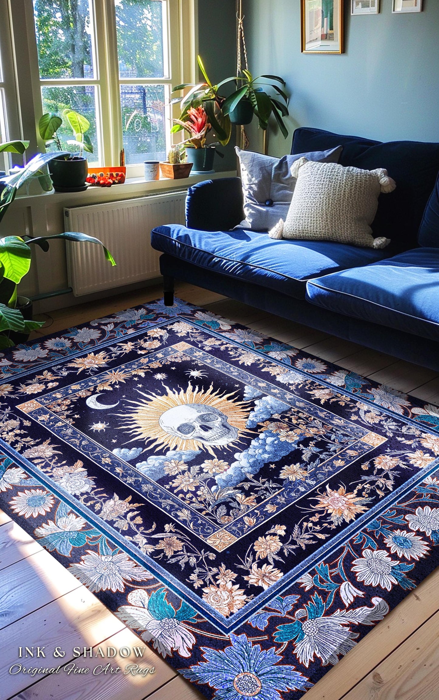 Magic Witchy Skull Area Rug Gothic | Pastel Tarot Bedroom Accent Dark Academia Reading Room Macabre Design Spooky Skeleton Purple Whimsigoth
