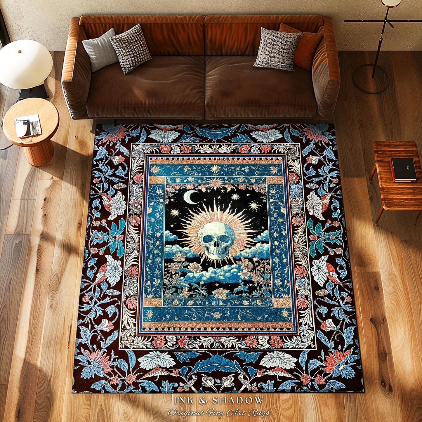Dreamy Academia Skeleton Rug | Bohemian Skull Bedroom Witchcore Moody Colors Fall Gothic Decor Spooky Aesthetic Halloween Dorm Room Gifts |
