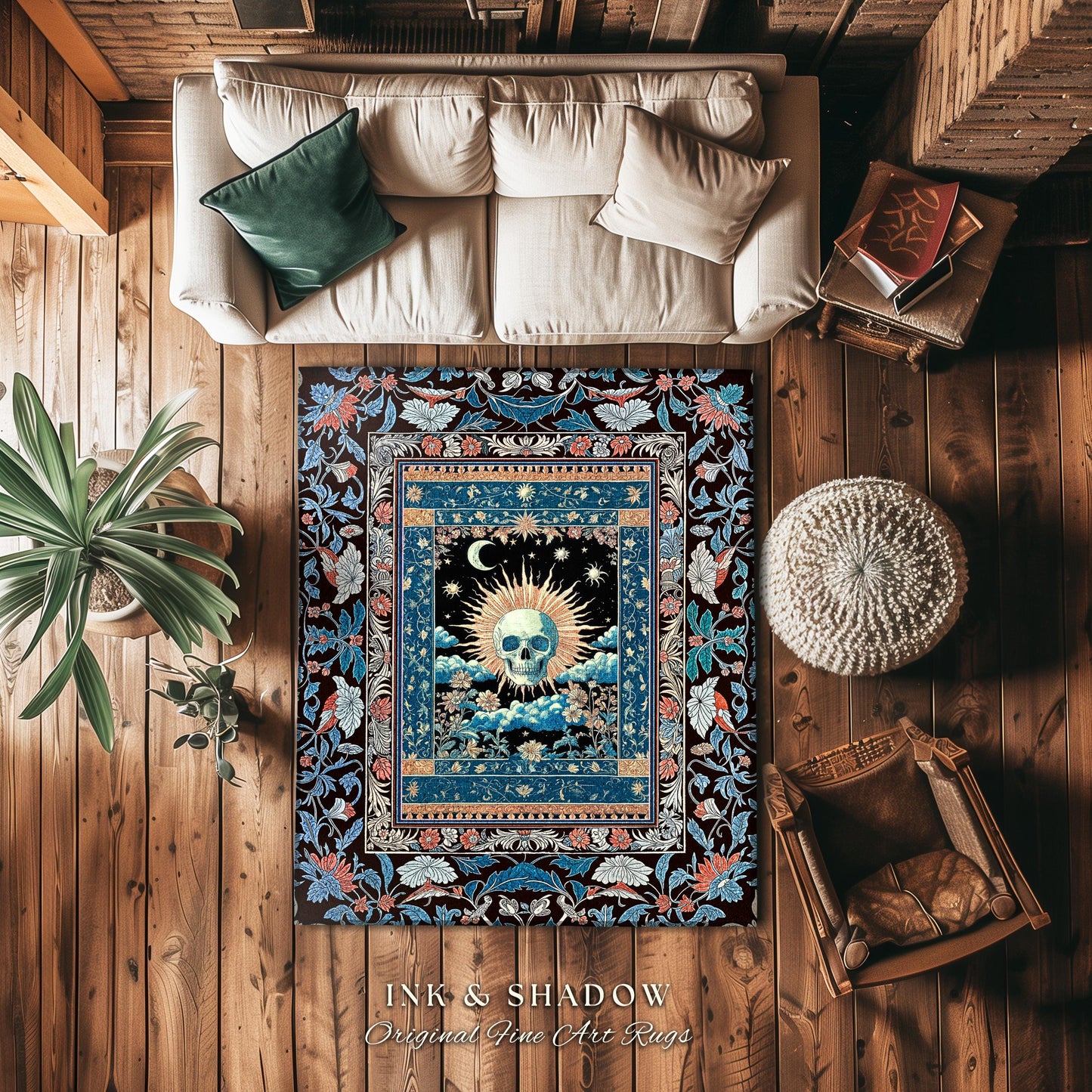 Dreamy Academia Skeleton Rug | Bohemian Skull Bedroom Witchcore Moody Colors Fall Gothic Decor Spooky Aesthetic Halloween Dorm Room Gifts |