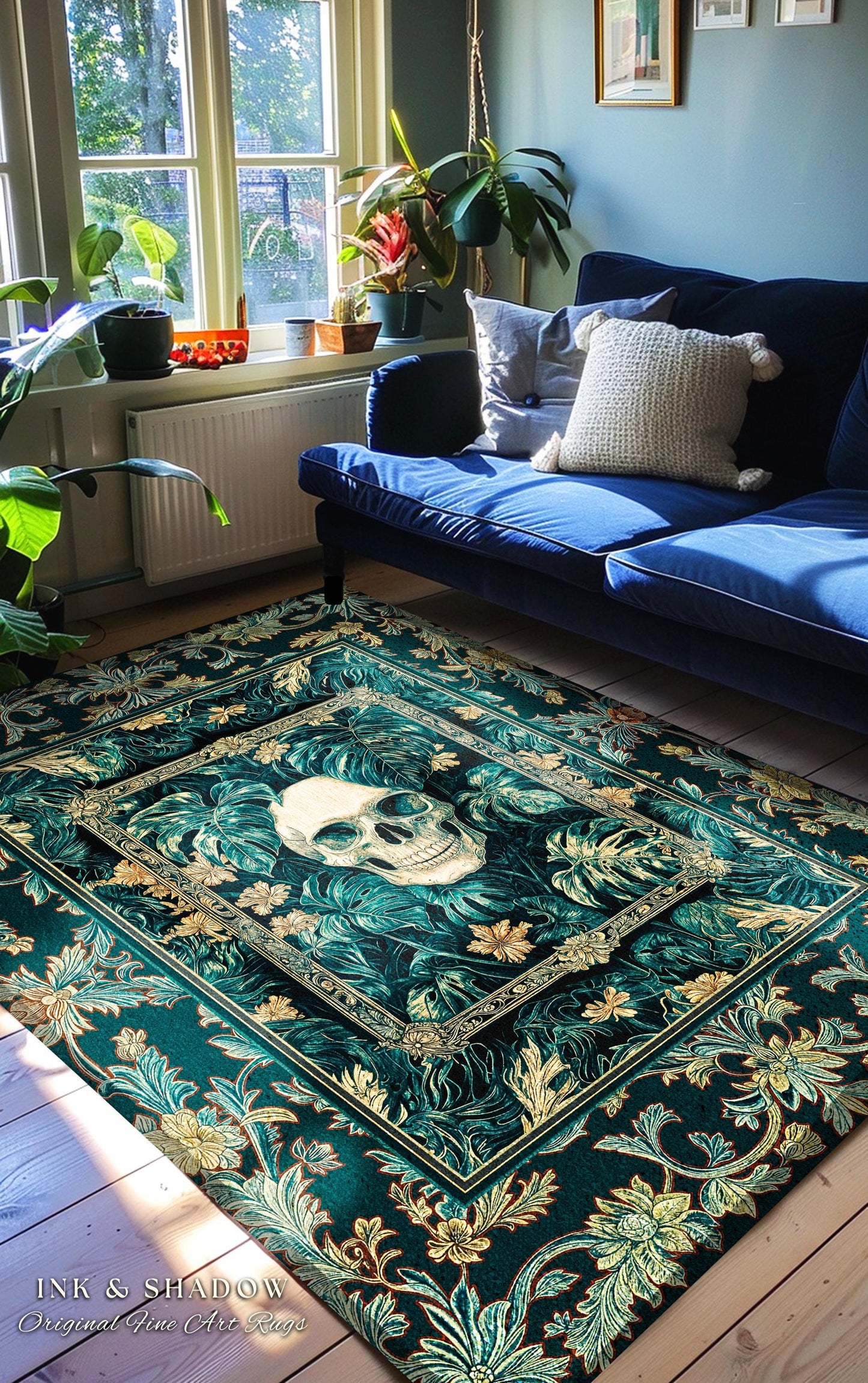 Dark Forest Ethereal Skull Area Rug | Whimsical Academia Bedroom Accent Witchcore Halloween Decor Reading Room Fall Vibes Macabre Aesthetic