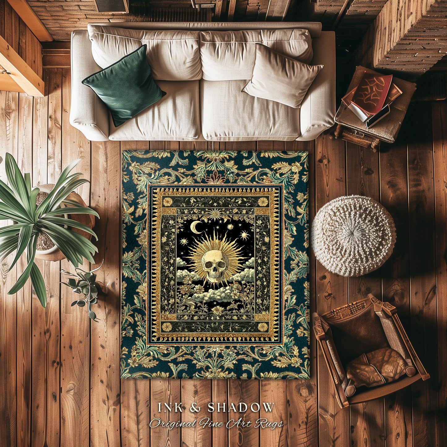 Bewitched Skeleton Witchy Area Rug | Retro Skull Bedroom Accent Macabre Decor Fall Witch Vibe Book Nook Whimsigoth Baroque Spooky Style |