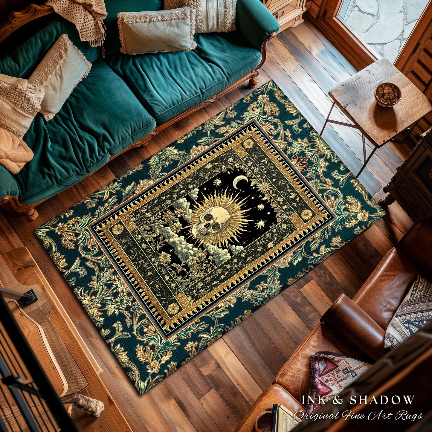 Bewitched Skeleton Witchy Area Rug | Retro Skull Bedroom Accent Macabre Decor Fall Witch Vibe Book Nook Whimsigoth Baroque Spooky Style |