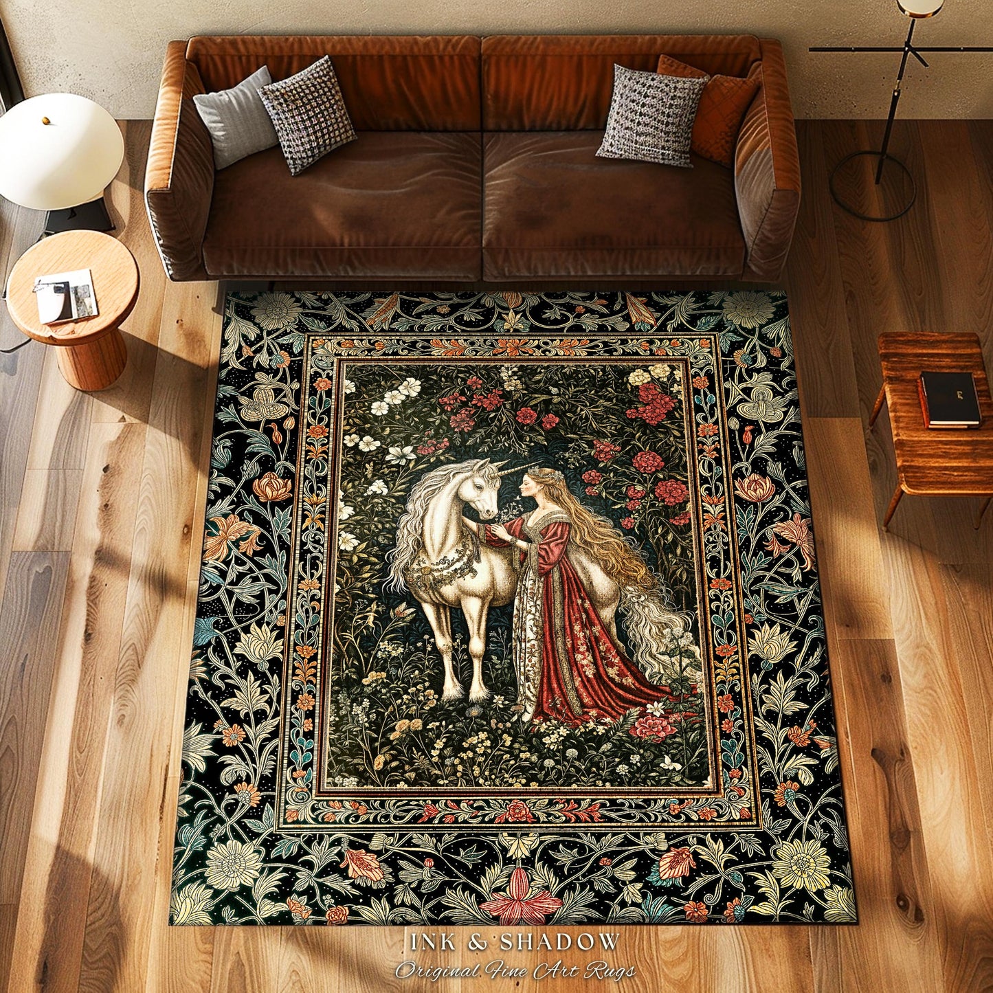 Gothic Romance Storybook Cozy Area Rug | Dark Academia Fairytale Home Accent Medieval Coquette Cottagecore Dreamy Regal Bedroom Decor Boho