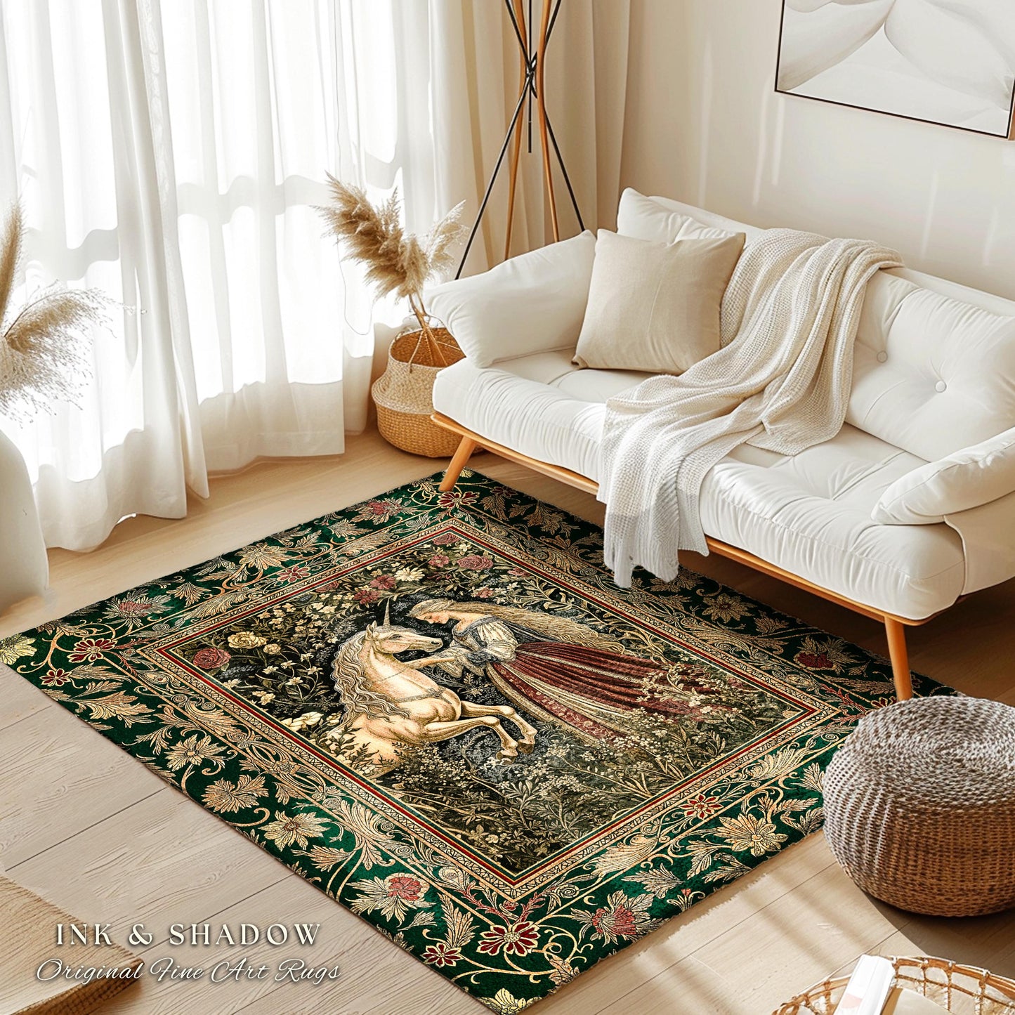 Renaissance Fairytale Floral Accent Rug | Baroque Cottagecore Aesthetic Literary Goth Home Accent Regal Princesscore Bedroom Decor Medieval