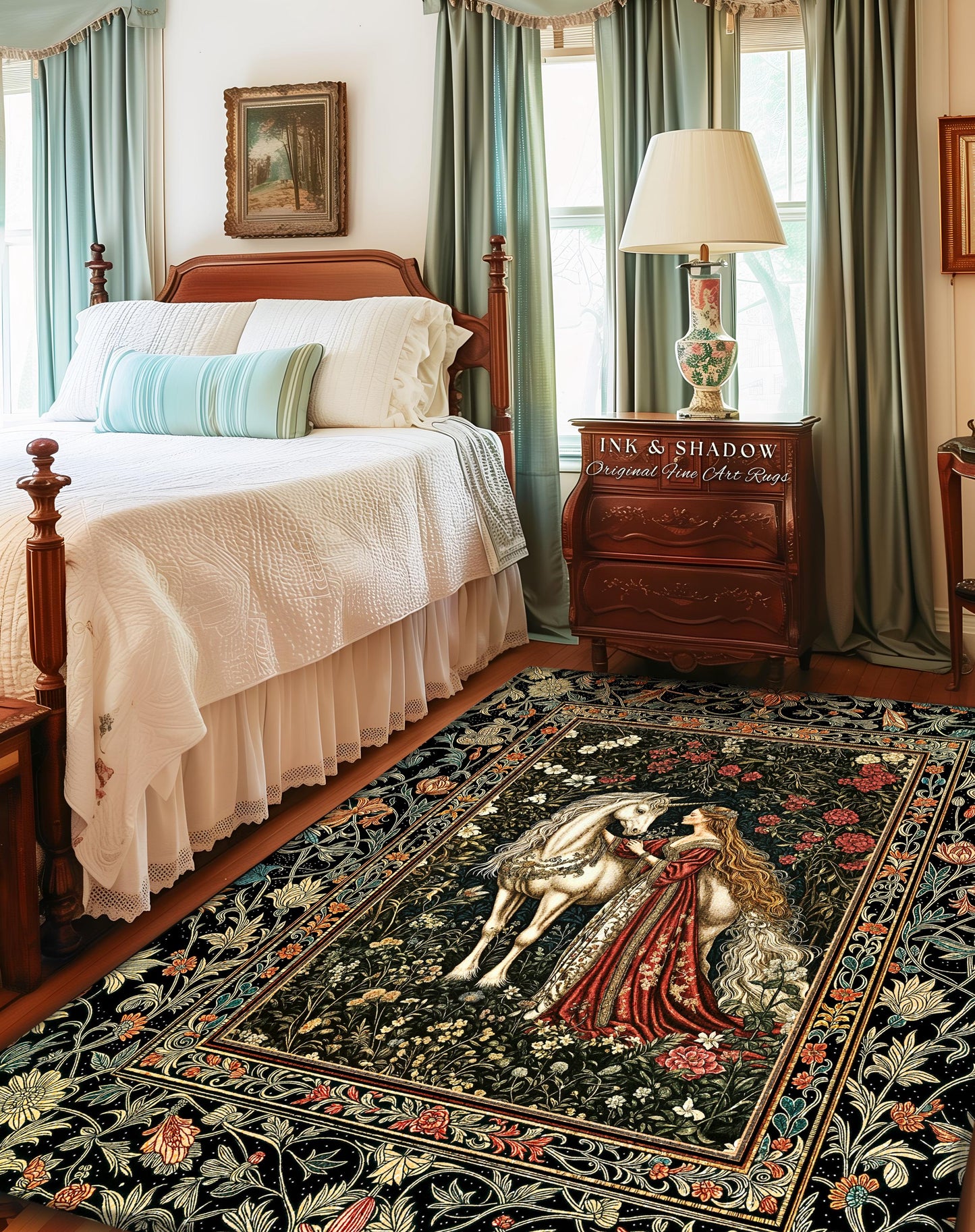 Gothic Romance Storybook Cozy Area Rug | Dark Academia Fairytale Home Accent Medieval Coquette Cottagecore Dreamy Regal Bedroom Decor Boho