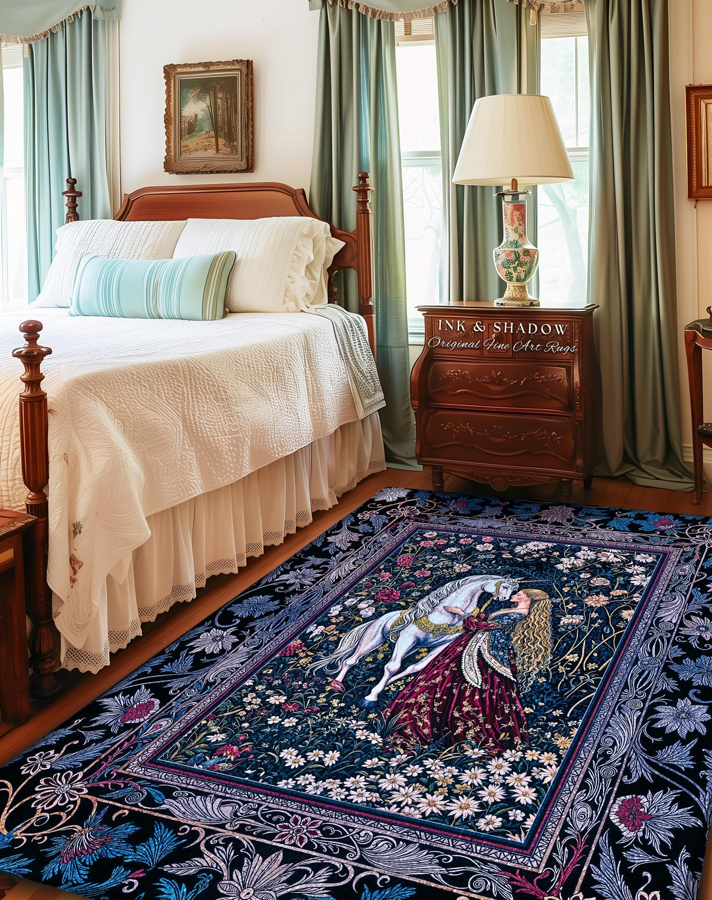 Rococo Enchanted Forest Accent Rug | Rustic Fairytale Bedroom Baroque Elegance Medieval Area Rug Home Decor Romance Gothic Aesthetic Purple