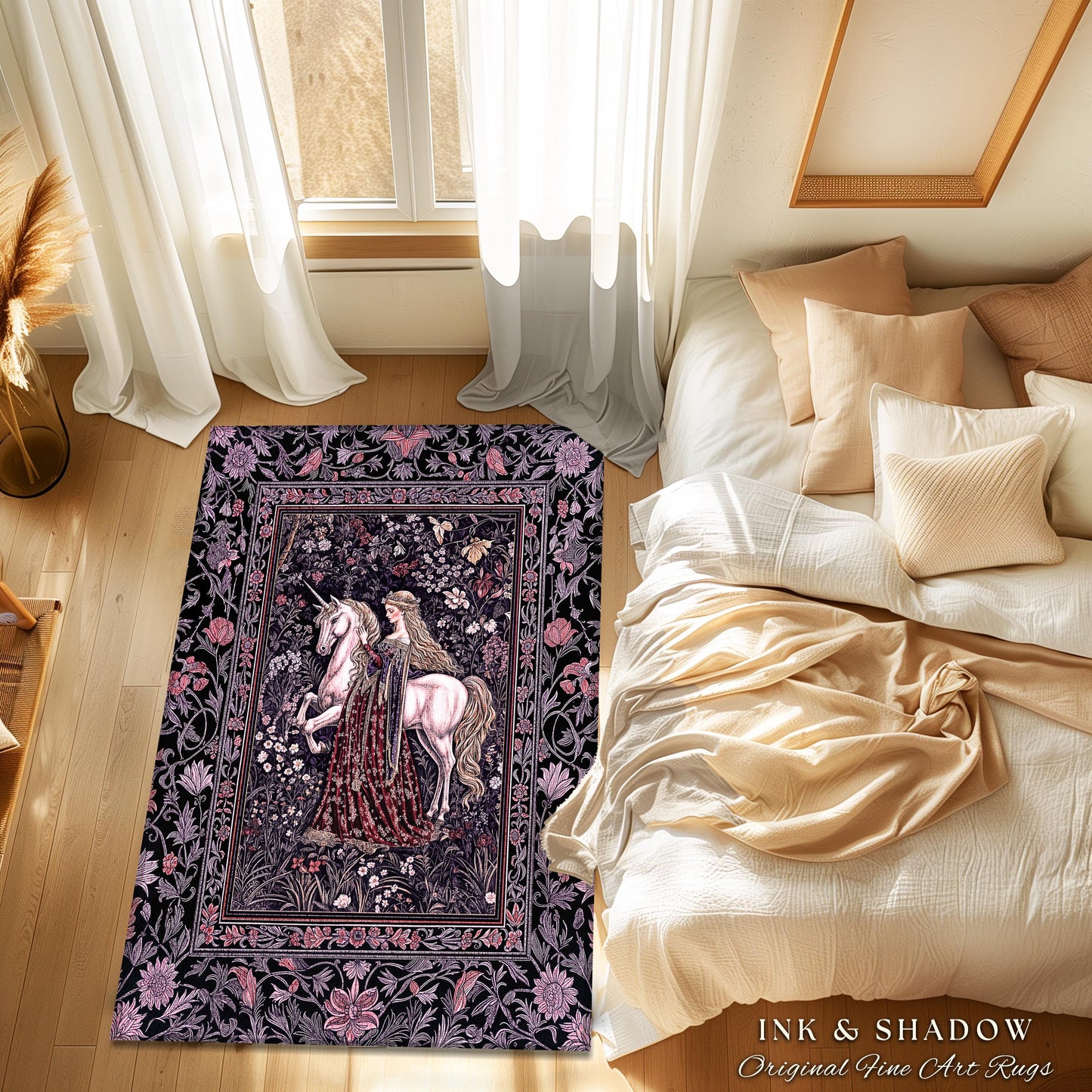 Pastel Whimsical Medieval Accent Rug | Enchanted Cottagecore Home Decor Romantic Goth Princess Bedroom Fairytale Regal Coquette Decor Boho |