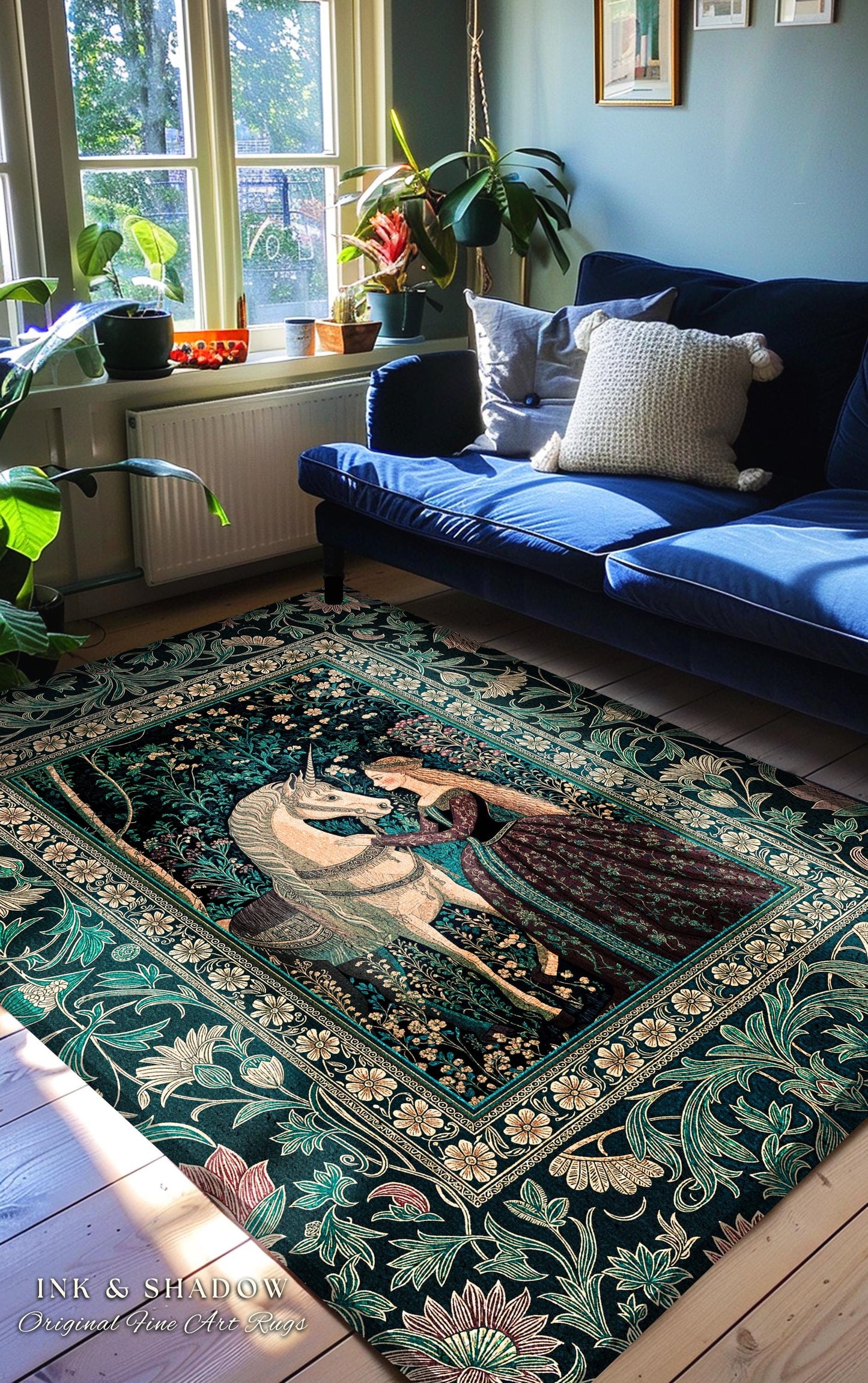 Nature Spirits Dark Botanical Accent Rug | Fantasy Fairytale Bedroom Home Area Rug Medieval Gothic Decor Royalcore Princesscore Aesthetic |