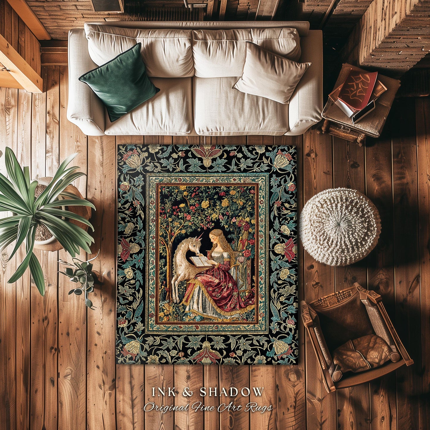 Royal Fairytale Botanical Area Rug | Rococo Storybook Decor Cottagecore Medieval Romance Princesscore Home Decor Accent Gothic Bedroom Boho