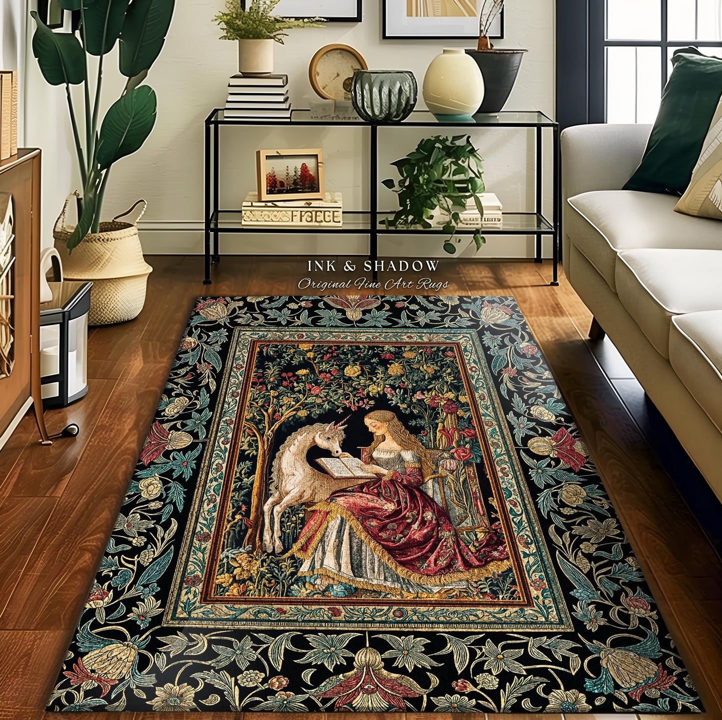 Royal Fairytale Botanical Area Rug | Rococo Storybook Decor Cottagecore Medieval Romance Princesscore Home Decor Accent Gothic Bedroom Boho