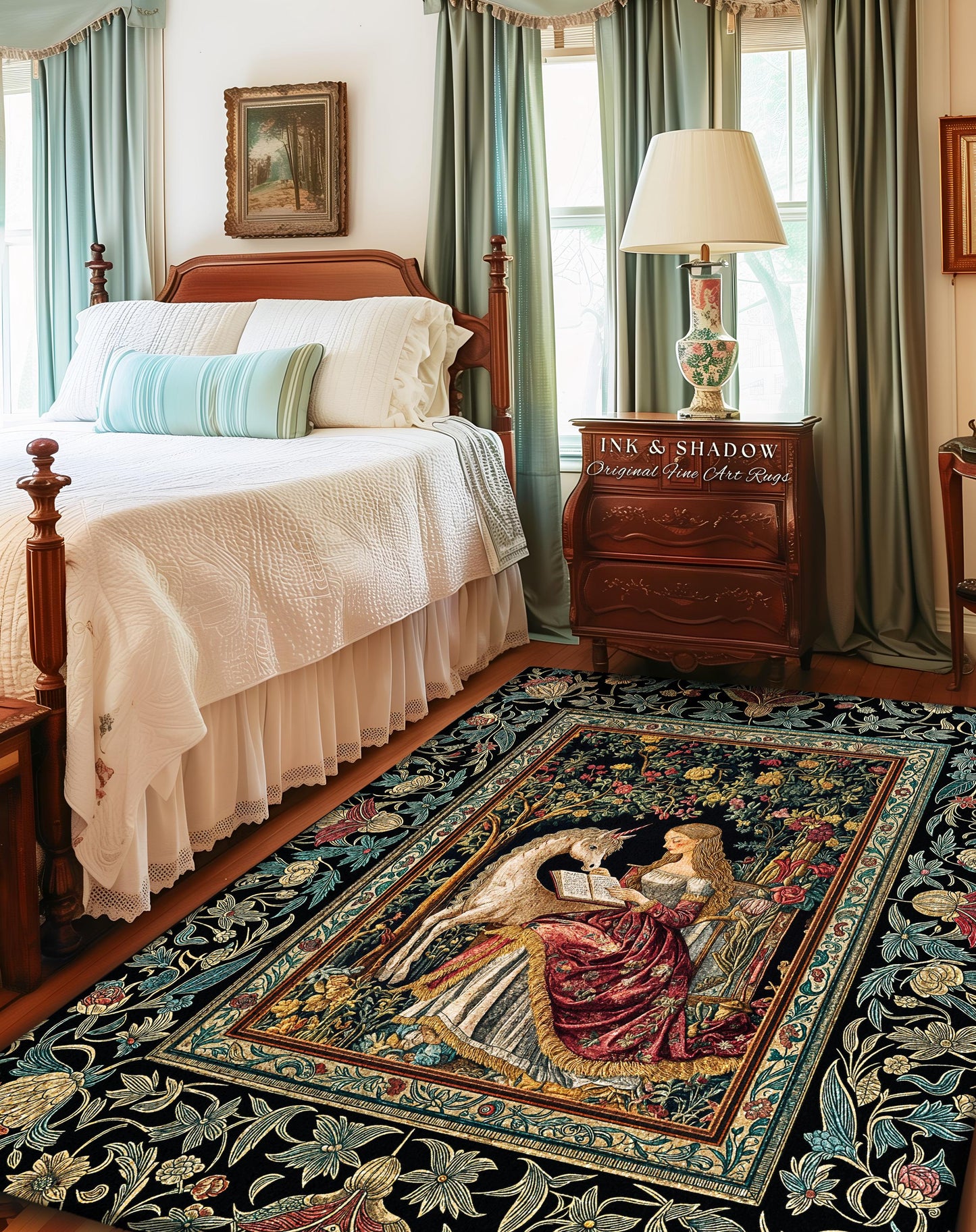 Royal Fairytale Botanical Area Rug | Rococo Storybook Decor Cottagecore Medieval Romance Princesscore Home Decor Accent Gothic Bedroom Boho