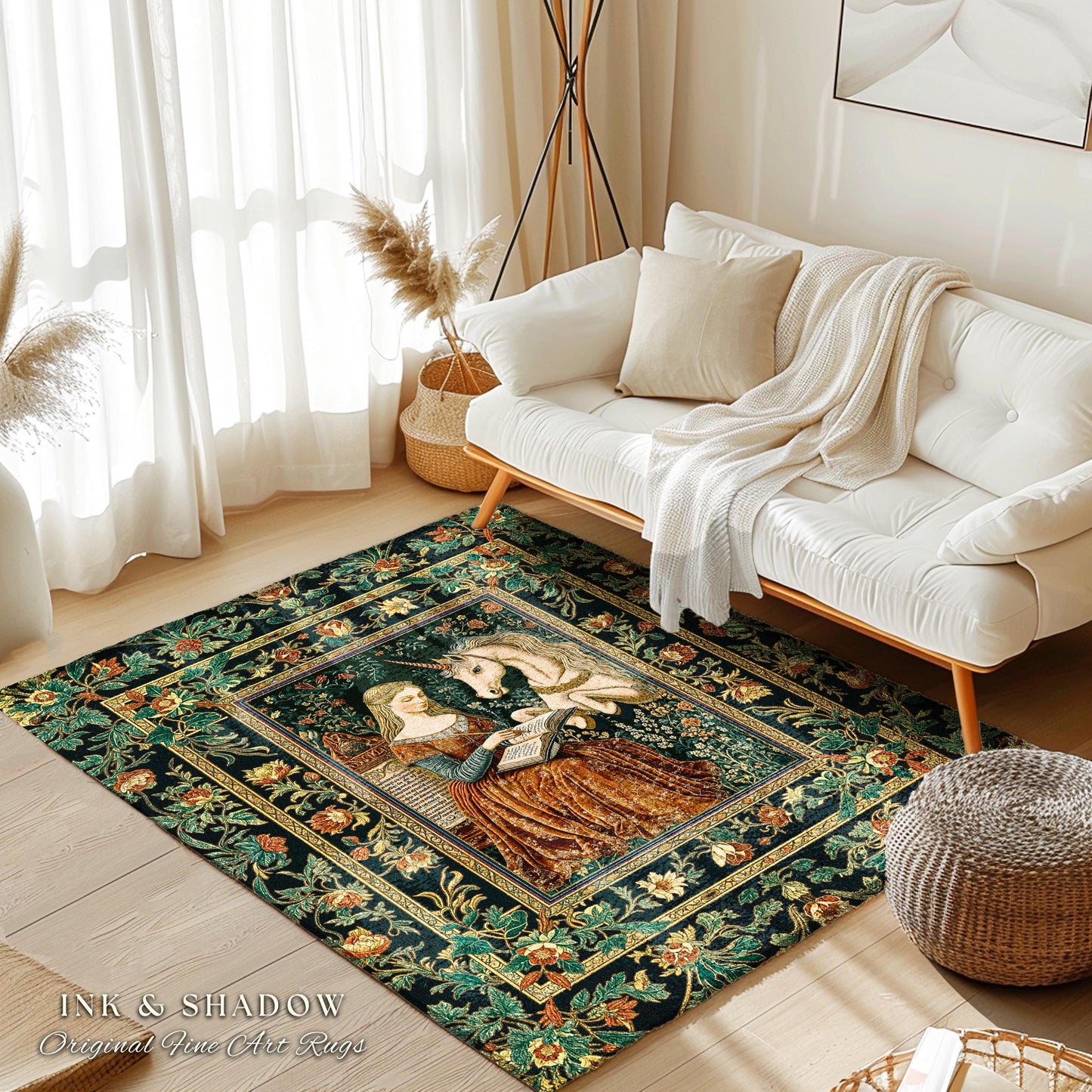 Romantic Cottagecore Maximalist Area Rug | Fairytale Home Accent Gothic Princesscore Bedroom Decor Ethereal Medieval Fantasy Theme Unicorn |
