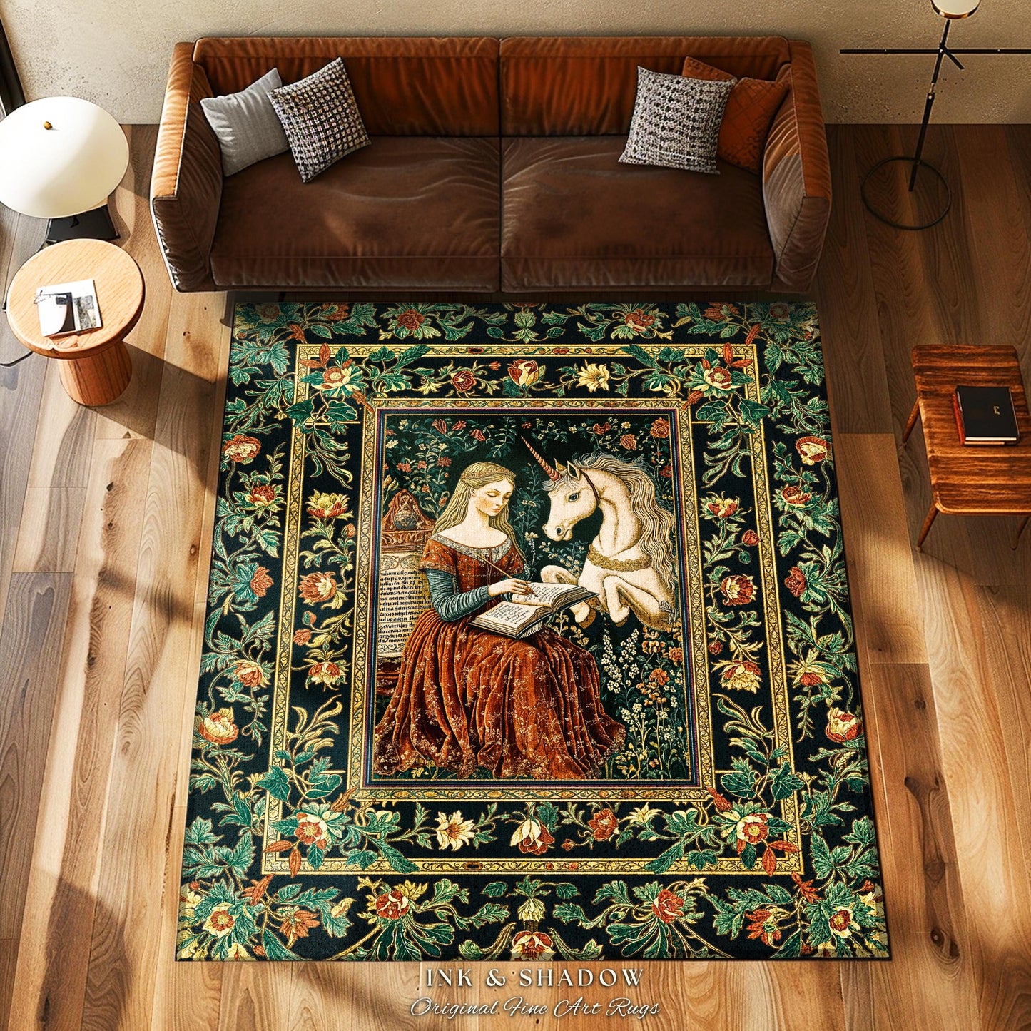Romantic Cottagecore Maximalist Area Rug | Fairytale Home Accent Gothic Princesscore Bedroom Decor Ethereal Medieval Fantasy Theme Unicorn |