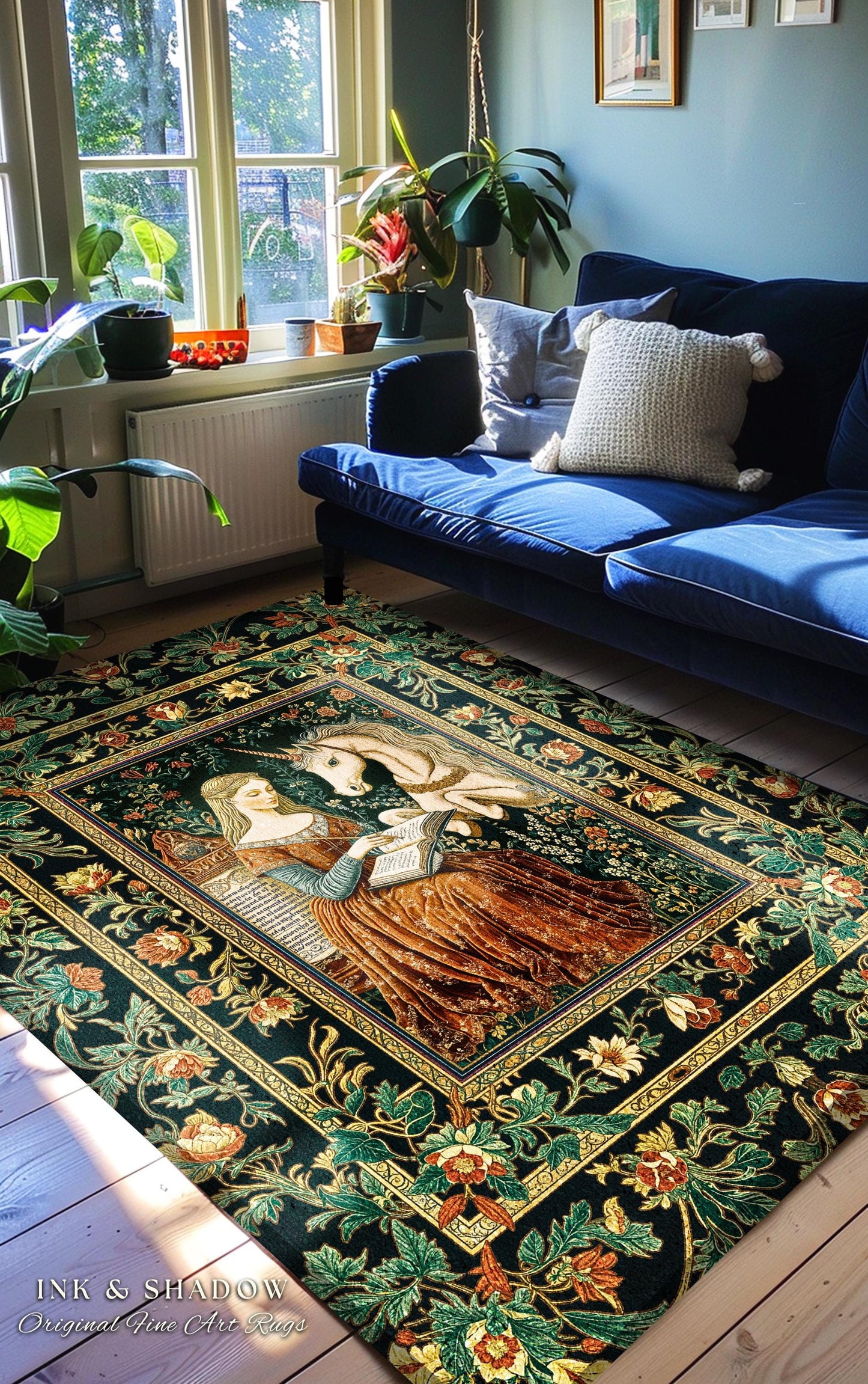 Romantic Cottagecore Maximalist Area Rug | Fairytale Home Accent Gothic Princesscore Bedroom Decor Ethereal Medieval Fantasy Theme Unicorn |
