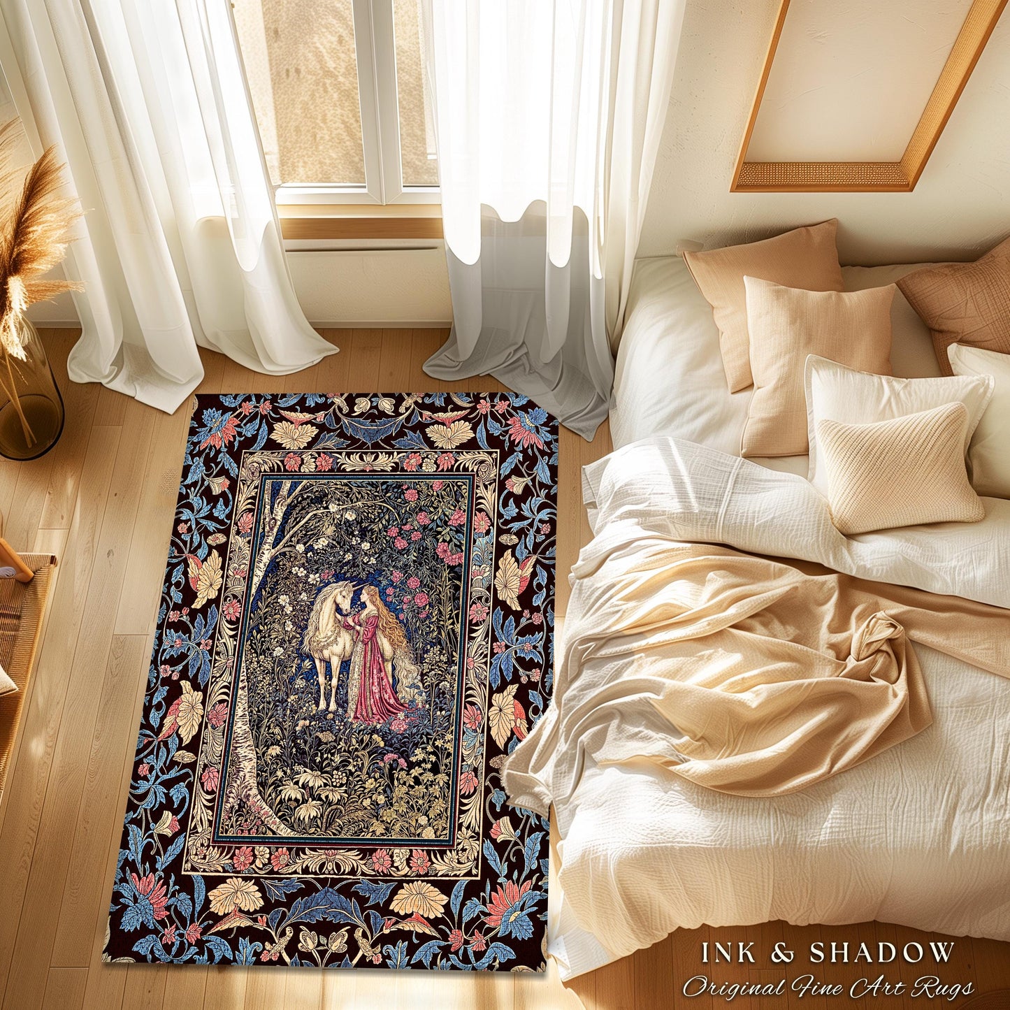 Fairy Forest Floral Maximalist Accent Rug | Pastel Coquette Light Academia Bedroom Ethereal Forest Spirits Dreamy Fairytale Unicorn Decor |