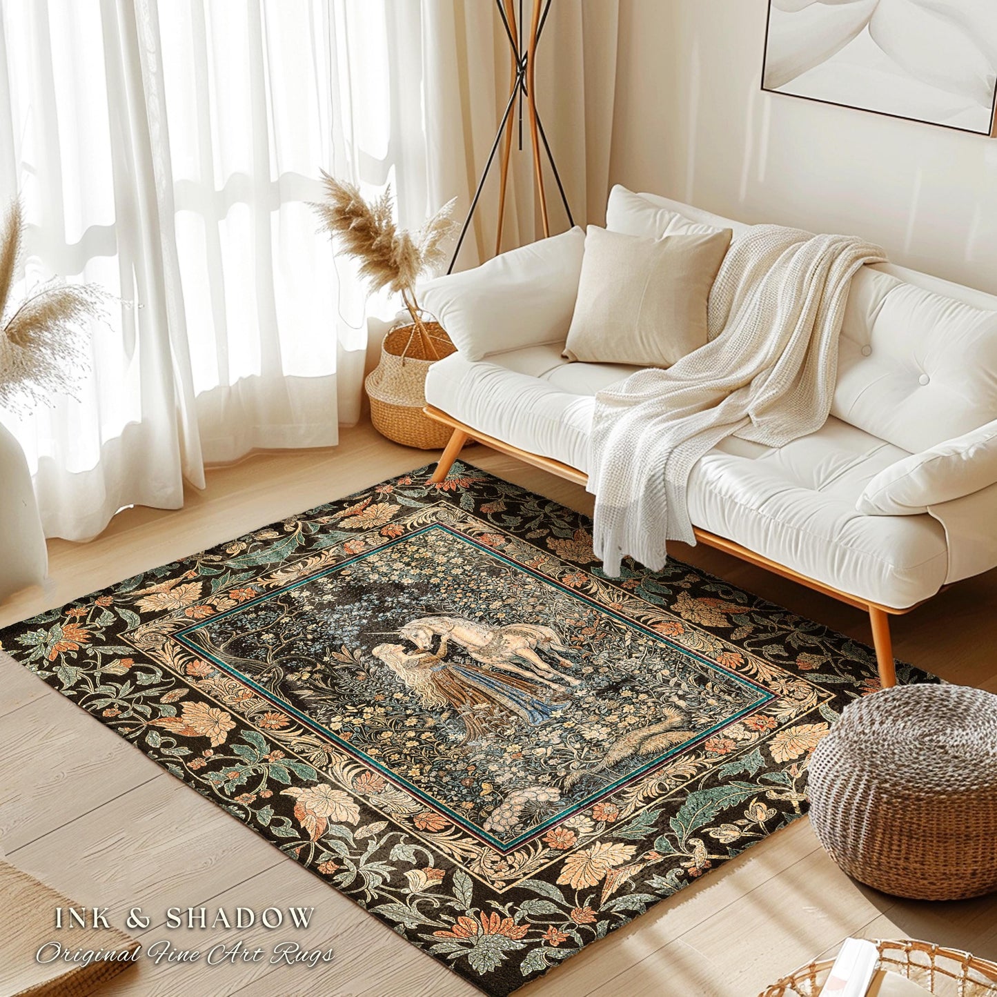 Magical Aesthetic Wildflower Accent Rug | Ethereal Pastel Fairycore Mystic Medieval Area Rug Forest Spirits Dreamy Fairytale Unicorn Forest