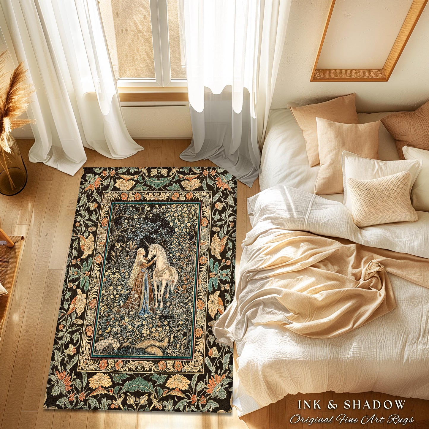 Magical Aesthetic Wildflower Accent Rug | Ethereal Pastel Fairycore Mystic Medieval Area Rug Forest Spirits Dreamy Fairytale Unicorn Forest
