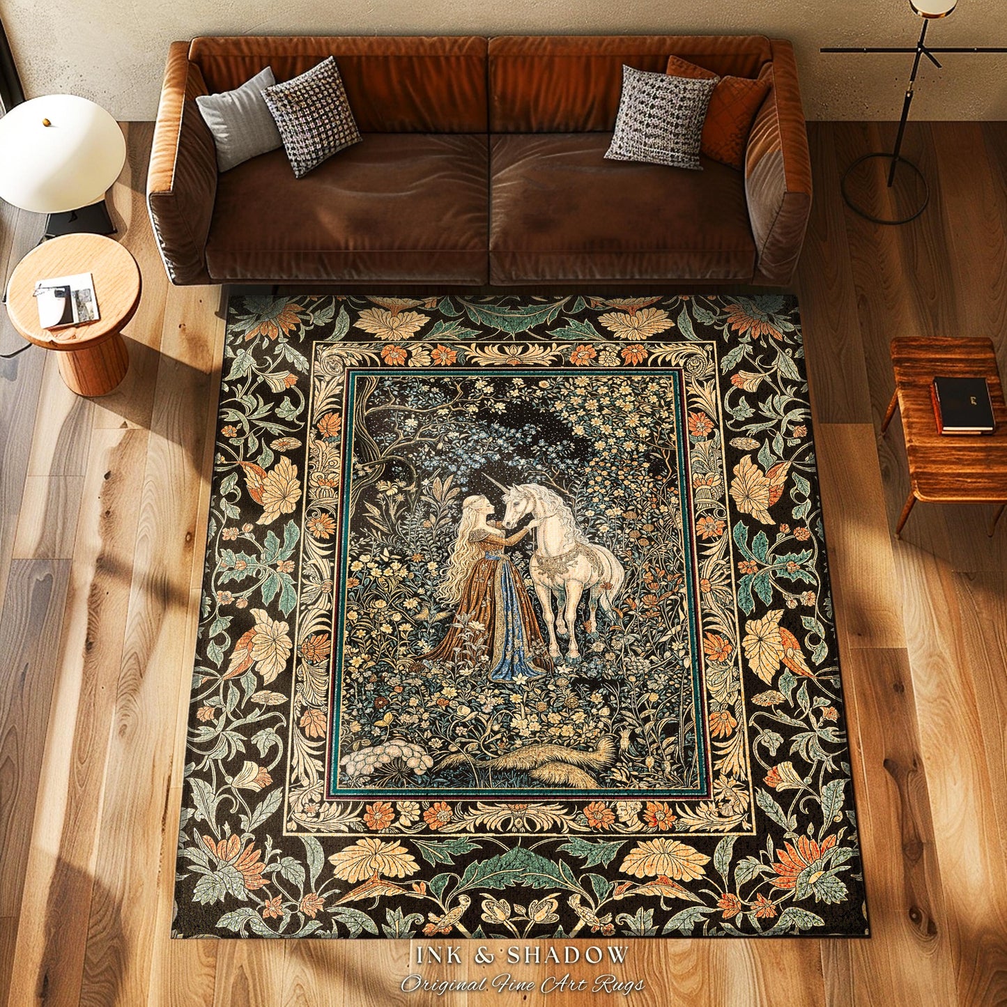 Magical Aesthetic Wildflower Accent Rug | Ethereal Pastel Fairycore Mystic Medieval Area Rug Forest Spirits Dreamy Fairytale Unicorn Forest