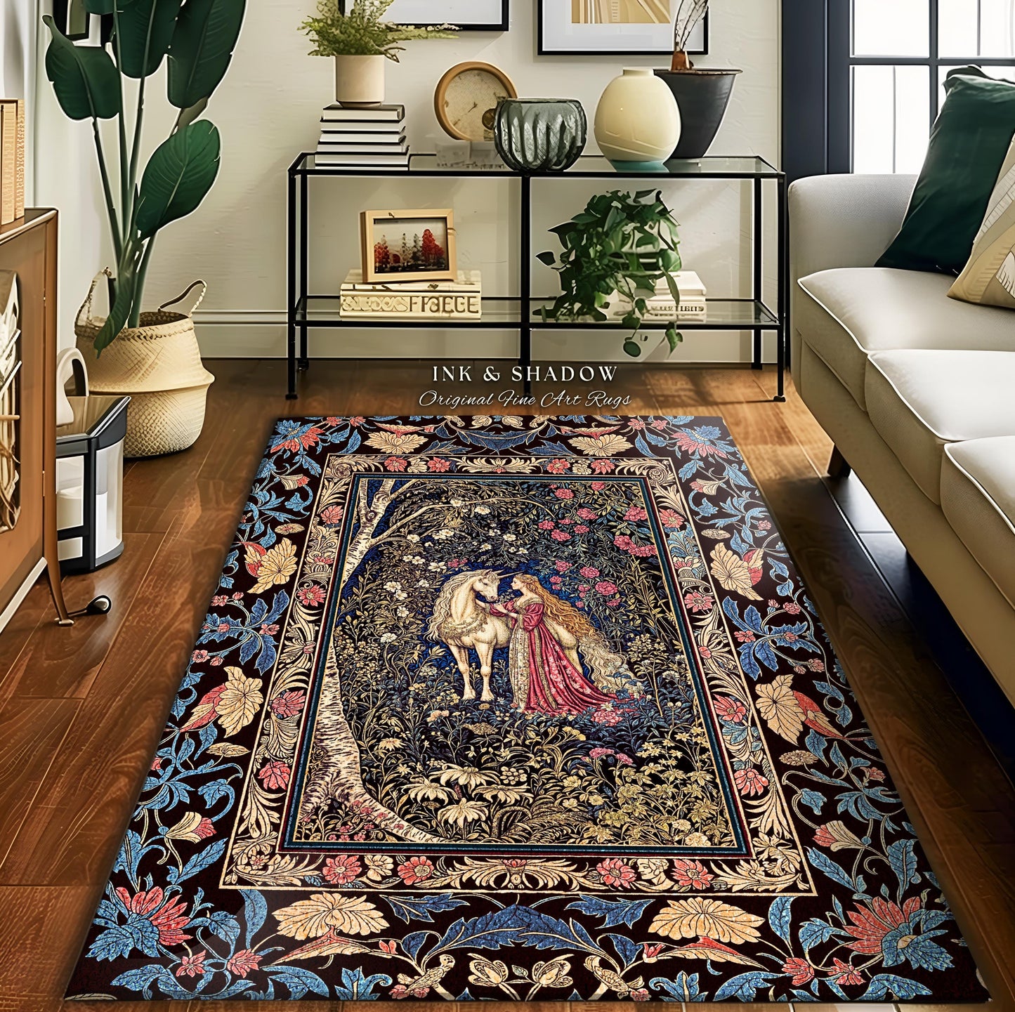 Fairy Forest Floral Maximalist Accent Rug | Pastel Coquette Light Academia Bedroom Ethereal Forest Spirits Dreamy Fairytale Unicorn Decor |