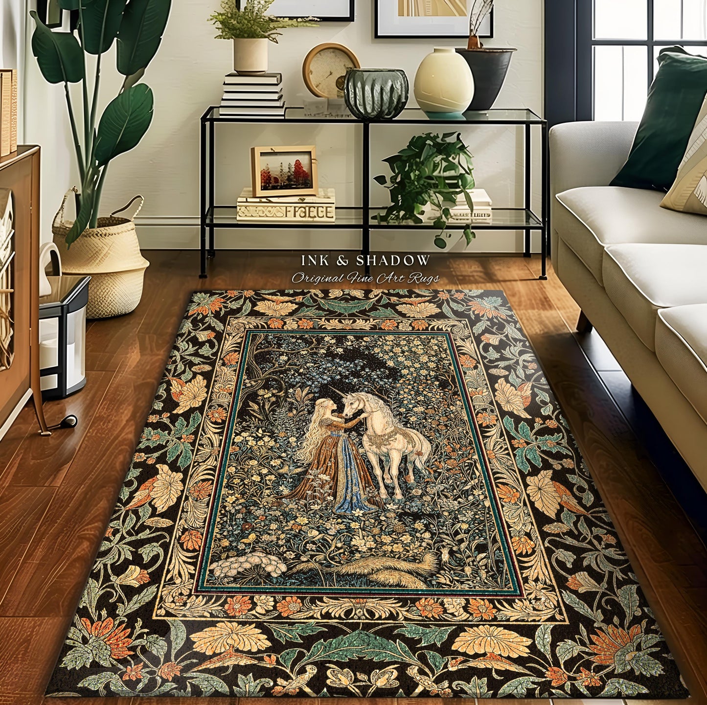 Magical Aesthetic Wildflower Accent Rug | Ethereal Pastel Fairycore Mystic Medieval Area Rug Forest Spirits Dreamy Fairytale Unicorn Forest