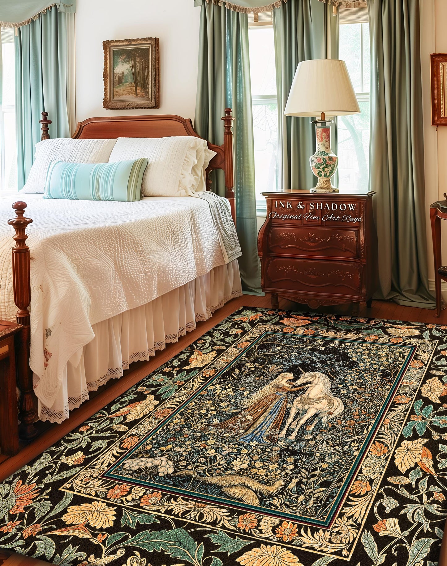 Magical Aesthetic Wildflower Accent Rug | Ethereal Pastel Fairycore Mystic Medieval Area Rug Forest Spirits Dreamy Fairytale Unicorn Forest