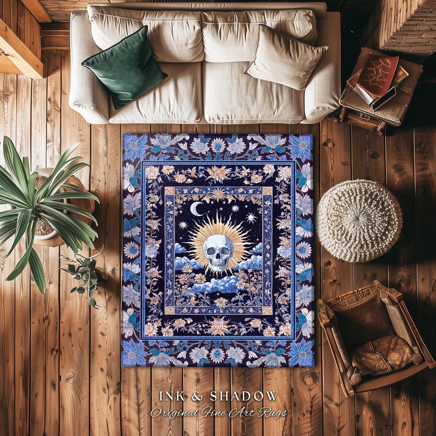 Magic Witchy Skull Area Rug Gothic | Pastel Tarot Bedroom Accent Dark Academia Reading Room Macabre Design Spooky Skeleton Purple Whimsigoth