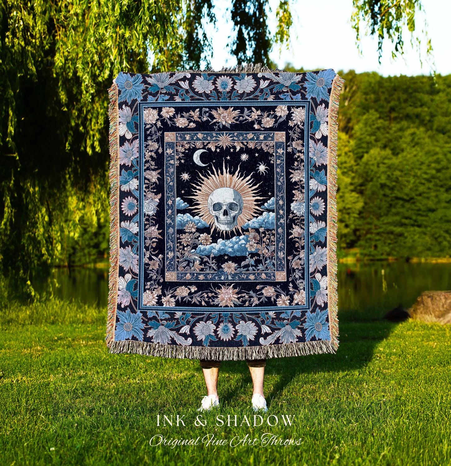 Magic Witchy Skull Wall Tapestry Gothic | Pastel Tarot Tapestry Dark Academia Throw Blanket Macabre Design Spooky Skeleton Woven Whimsigoth