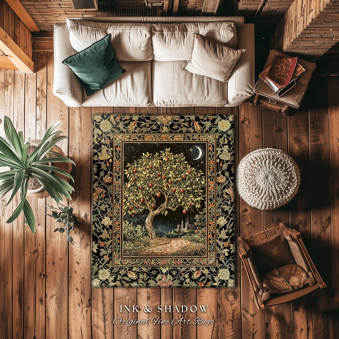 Starlit Storybook Tree Area Rug | Dreamy Bedroom Decor Folklore Castle Garden Magic Moody Celestial Home Decor Folklore Home Accent Bohemian