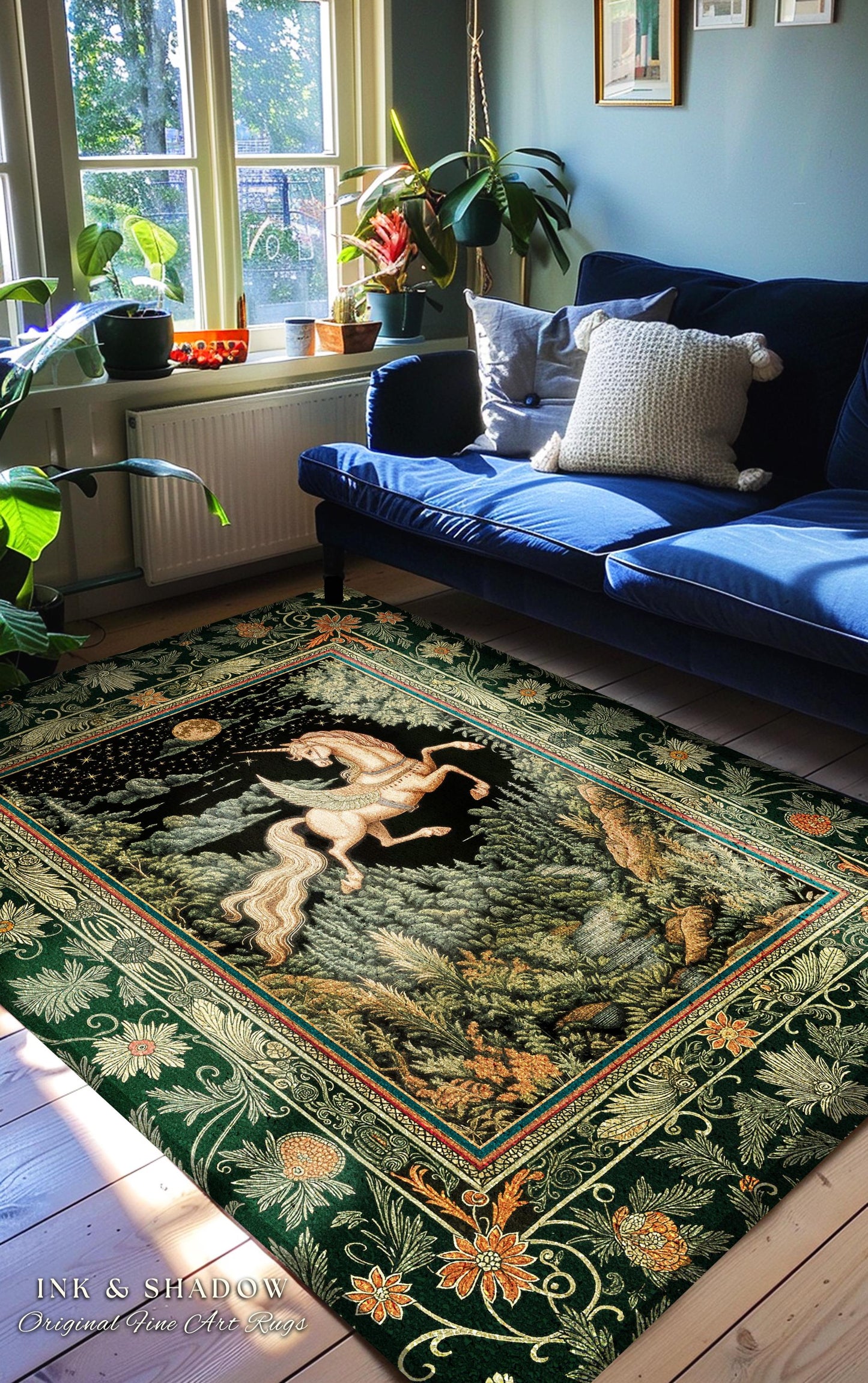 Renaissance Fantasy Pegasus Unicorn Rug | Regal Fairytale Decor Romantic Baroque Room Maximalist Castlecore Style Mystical Accent Rug Boho |