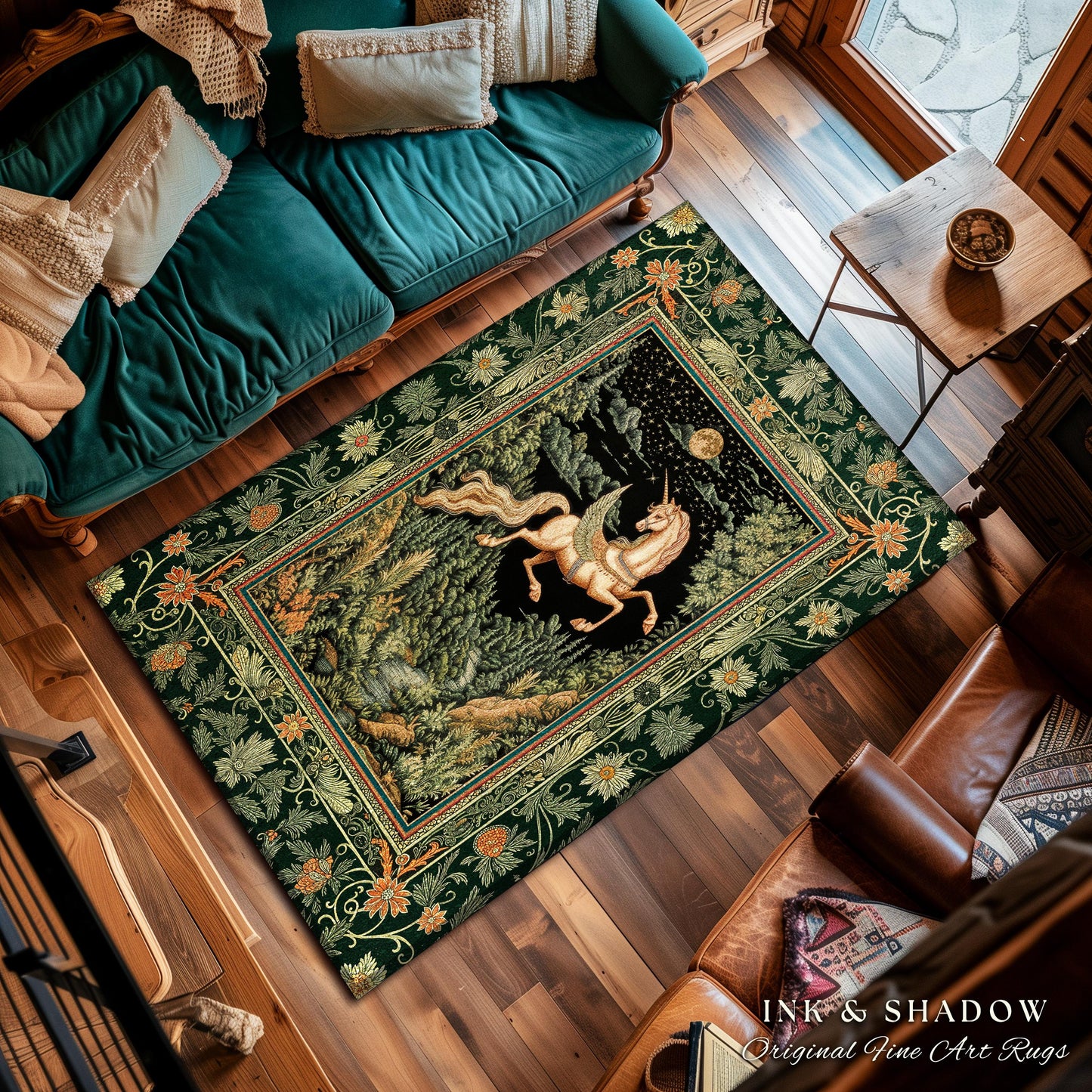 Renaissance Fantasy Pegasus Unicorn Rug | Regal Fairytale Decor Romantic Baroque Room Maximalist Castlecore Style Mystical Accent Rug Boho |