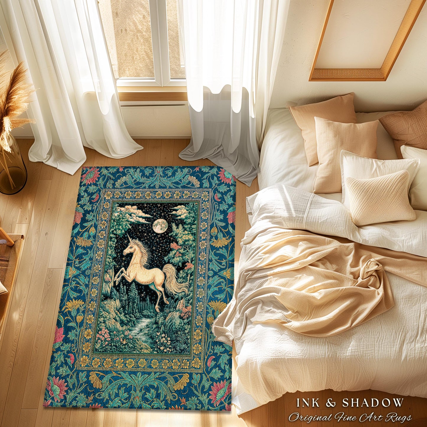 Unicorn Meadow Magical Aesthetic Rug | Castlecore Forest Fantasy Decor Fairytale Accent Regal Mystical Baroque Bedroom Regency Style Decor