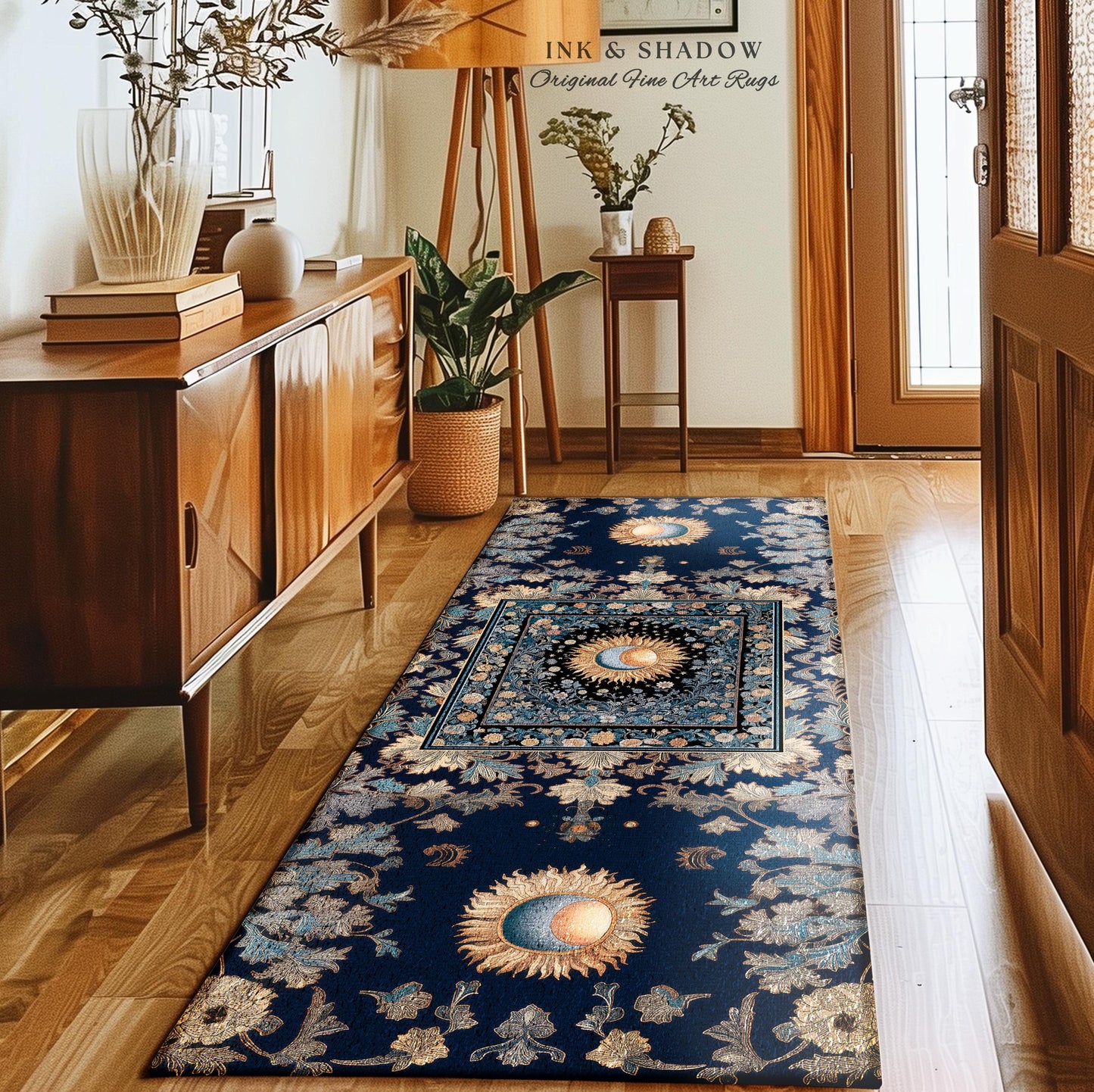 Lunar Energy Peaceful Bedroom Rug | Gothic Bohemian Astrology Mystic Whimsical Sun & Moon Maximalist Witchy Tarot Decor Celestial Accent Rug