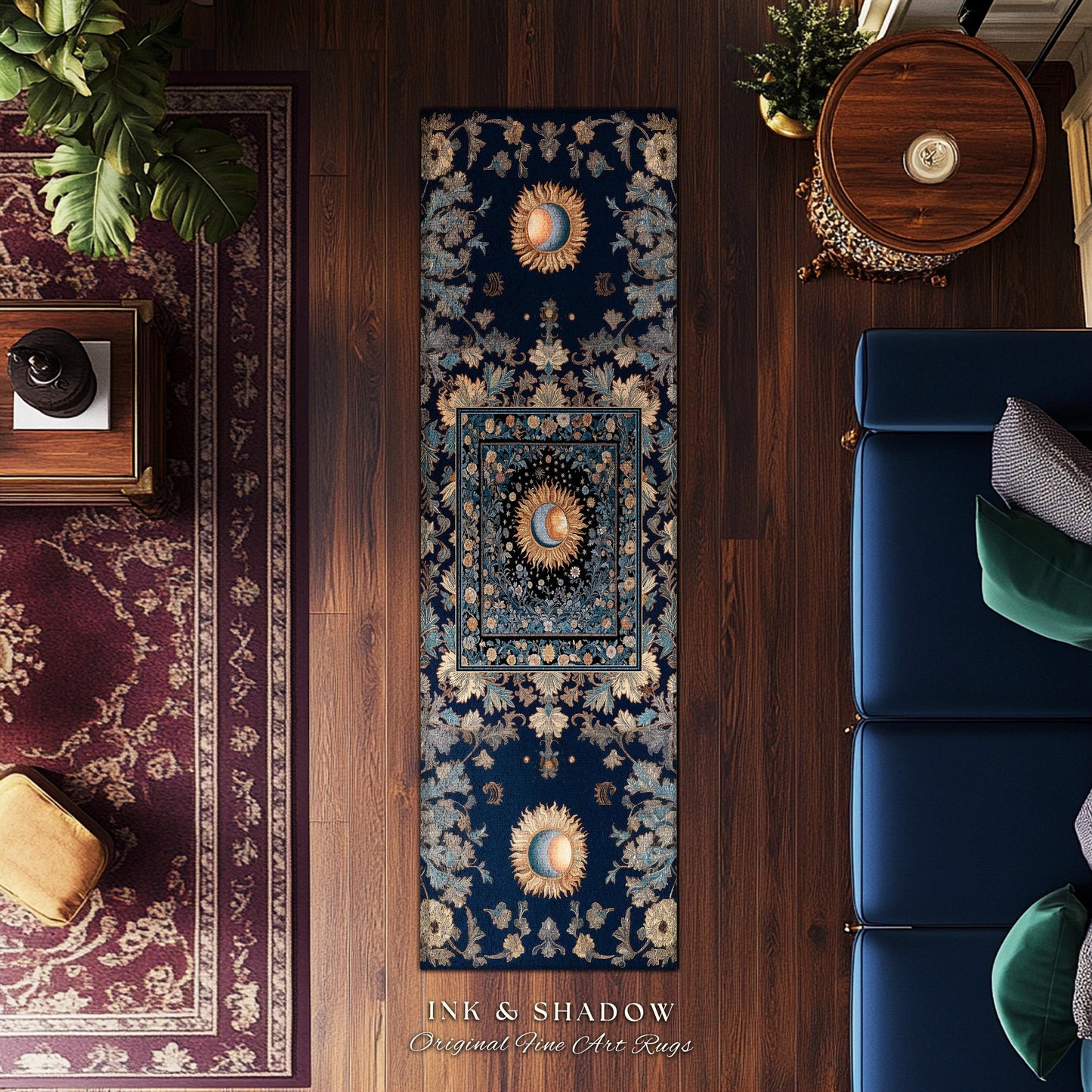 Lunar Energy Peaceful Bedroom Rug | Gothic Bohemian Astrology Mystic Whimsical Sun & Moon Maximalist Witchy Tarot Decor Celestial Accent Rug