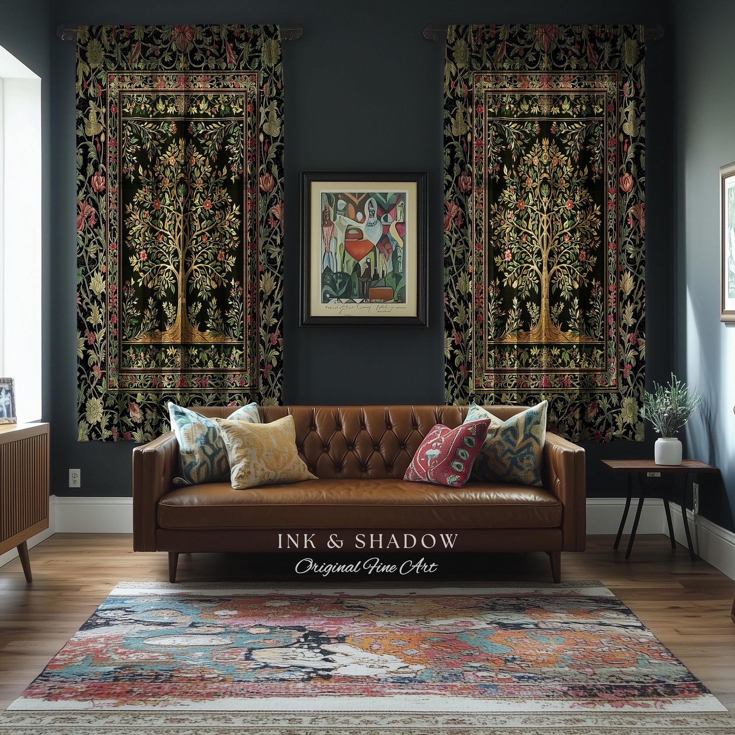 Art Nouveau Maximalist Tree Curtains | Ornate Botanical Drapes Tree of Life Motif Medieval Floral Pattern Romantic Style Morris Inspired |