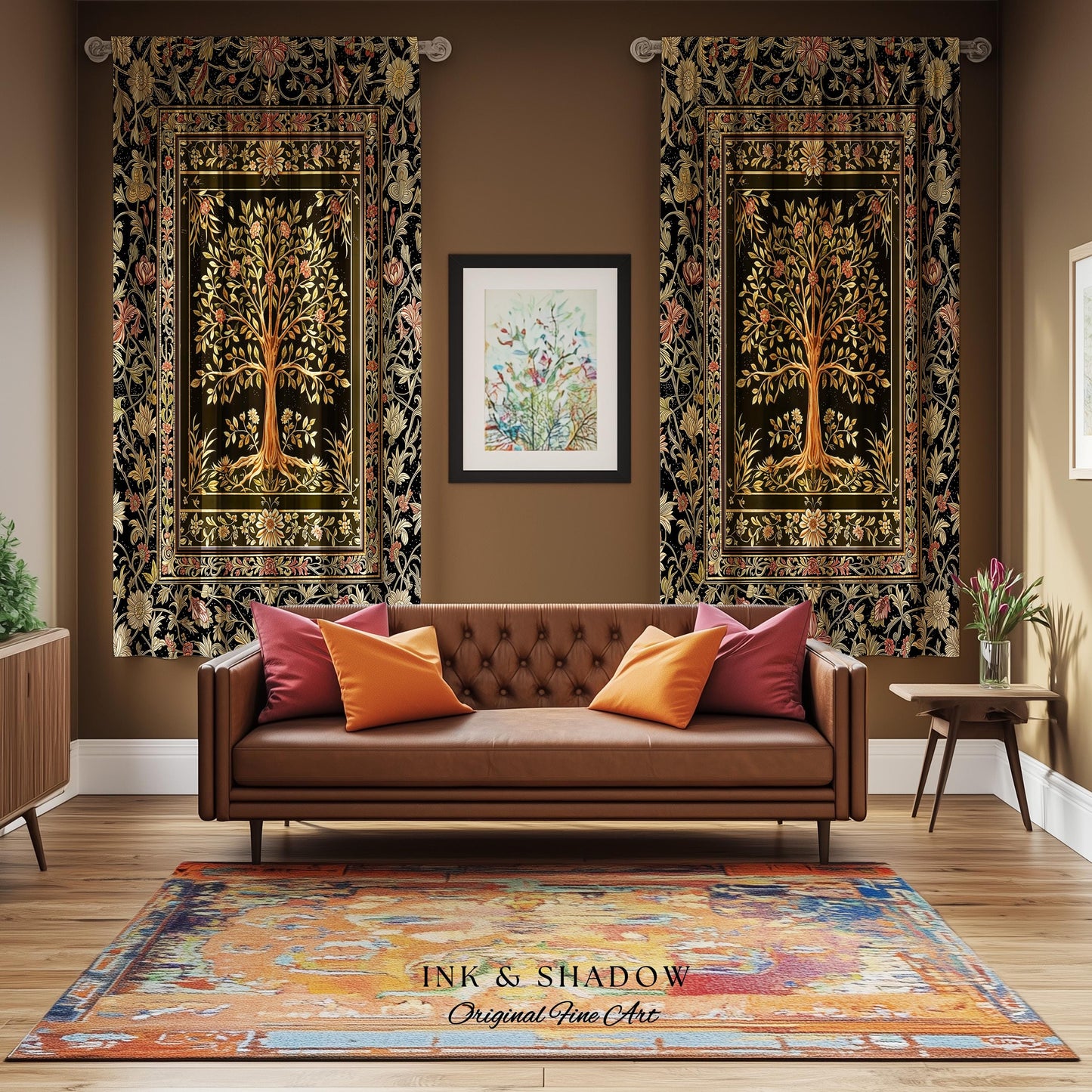 Baroque Forest Whimsical Curtains | Ornate Botanical Design Gothic Cottagecore Decor Romantic Fairycore Vintage Floral Bedroom Drapes Boho |